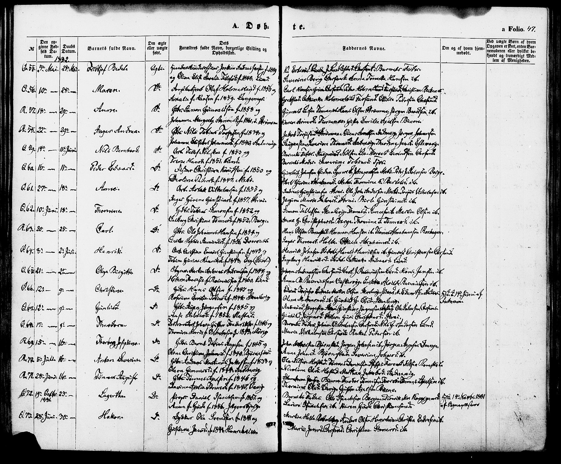 Oddernes sokneprestkontor, SAK/1111-0033/F/Fa/Fab/L0001: Parish register (official) no. A 1, 1865-1884, p. 47