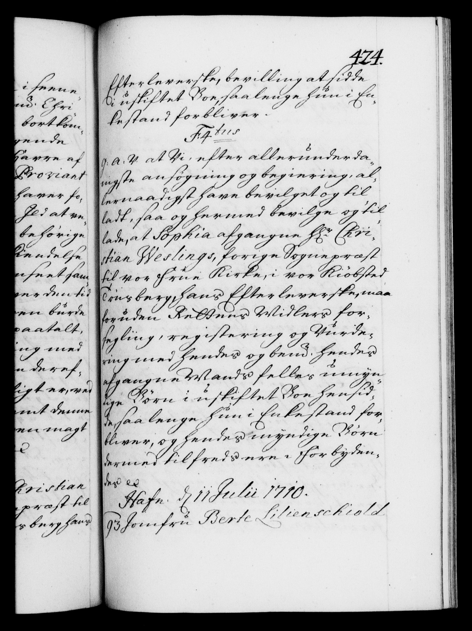 Danske Kanselli 1572-1799, RA/EA-3023/F/Fc/Fca/Fcaa/L0020: Norske registre, 1708-1711, p. 424a