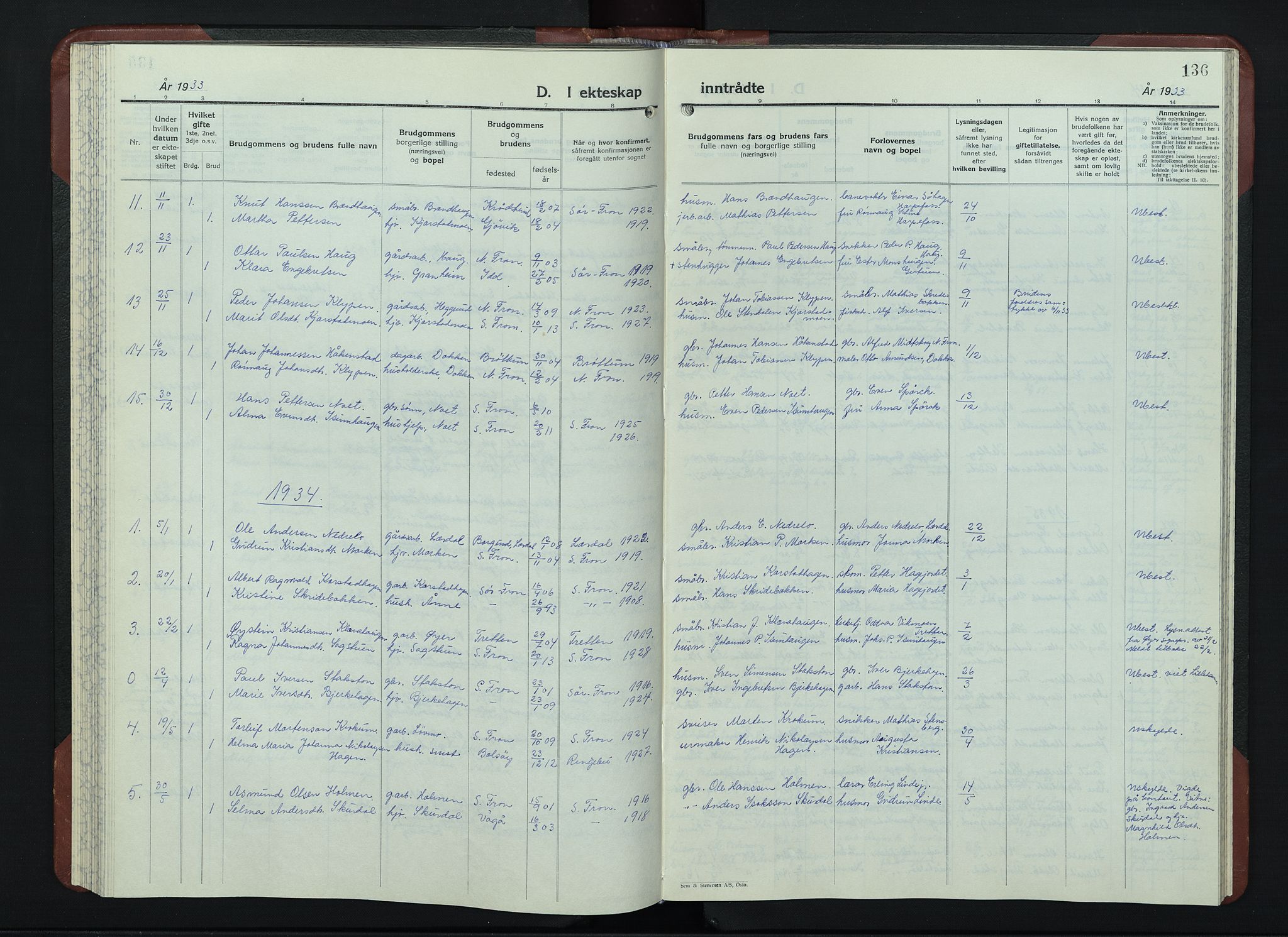 Sør-Fron prestekontor, SAH/PREST-010/H/Ha/Hab/L0006: Parish register (copy) no. 6, 1933-1948, p. 136