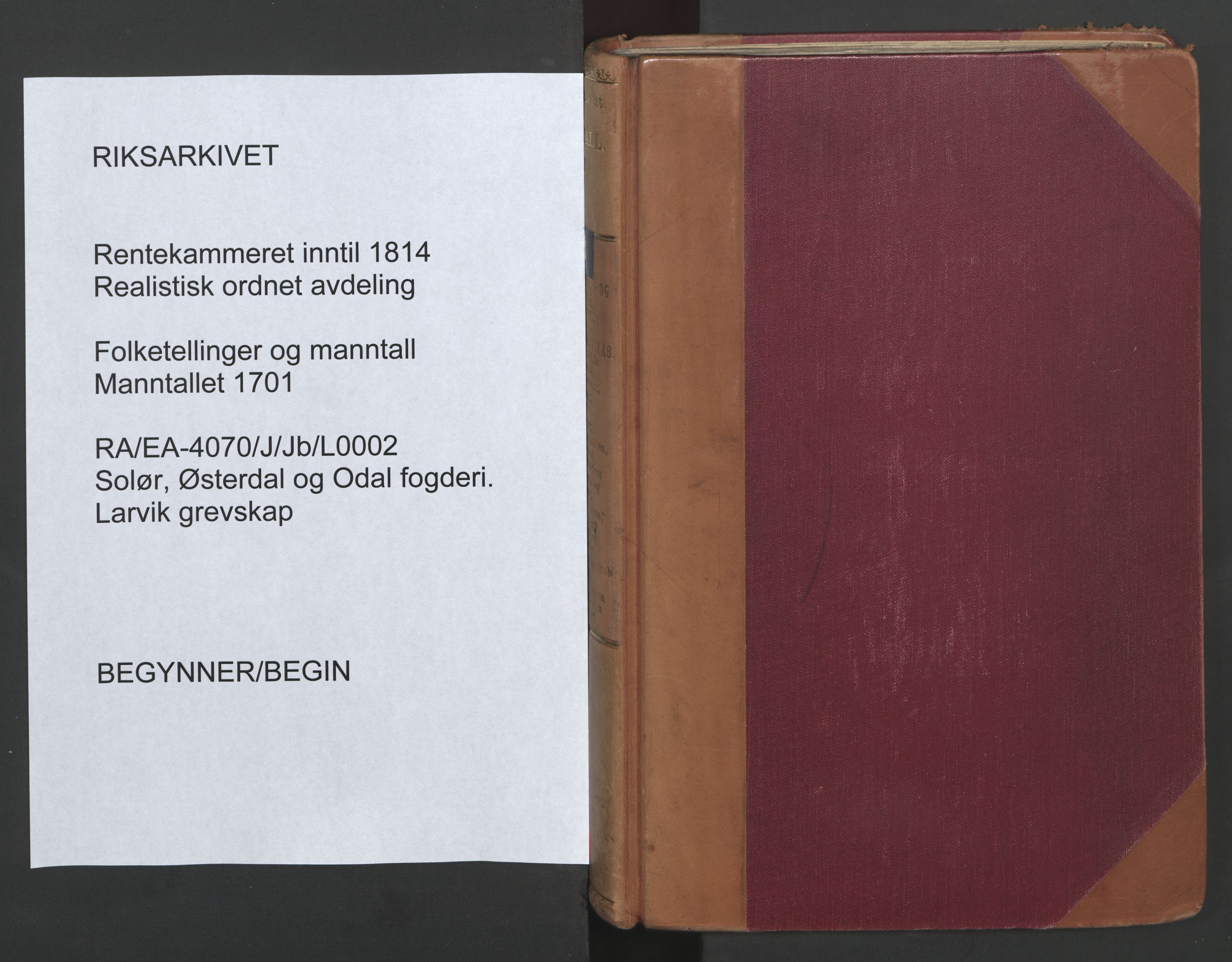 RA, Census (manntall) 1701, no. 2: Solør, Odal og Østerdal fogderi and Larvik grevskap, 1701