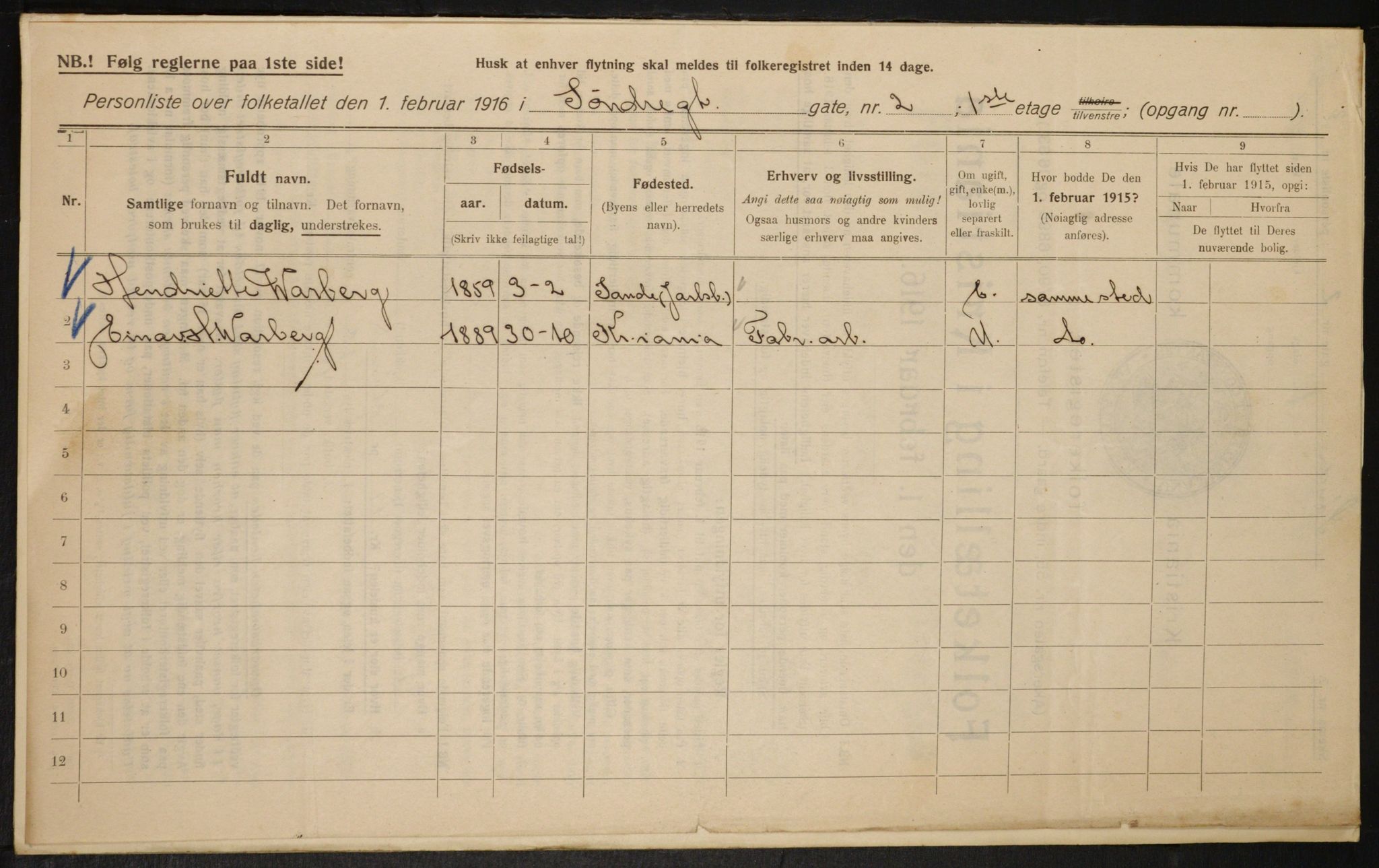 OBA, Municipal Census 1916 for Kristiania, 1916, p. 109300