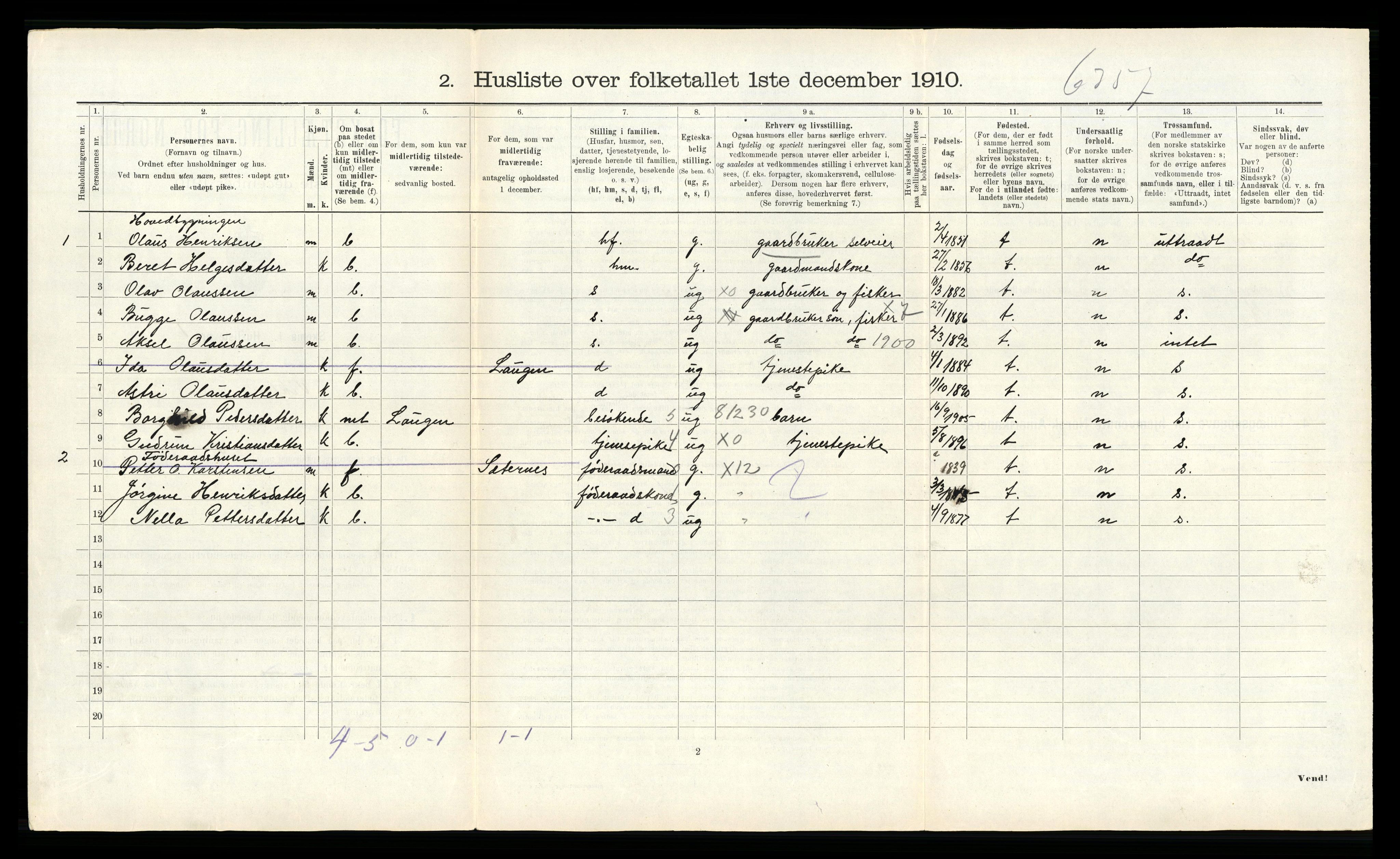 RA, 1910 census for Vikna, 1910, p. 448