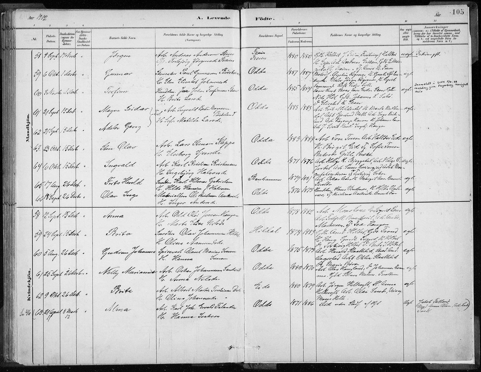 Odda Sokneprestembete, SAB/A-77201/H/Haa: Parish register (official) no. A  3, 1882-1913, p. 105
