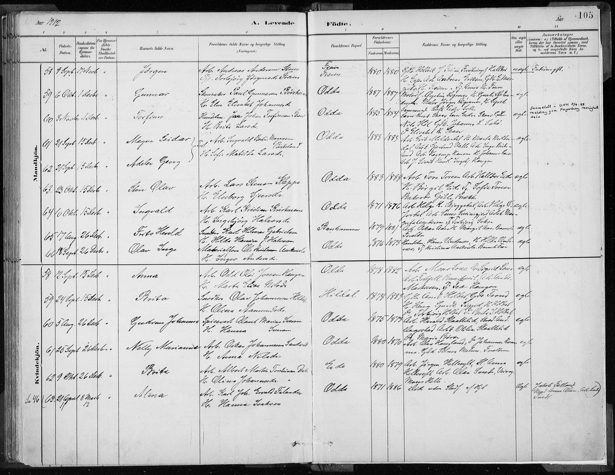 Odda Sokneprestembete, AV/SAB-A-77201/H/Haa: Parish register (official) no. A  3, 1882-1913, p. 105