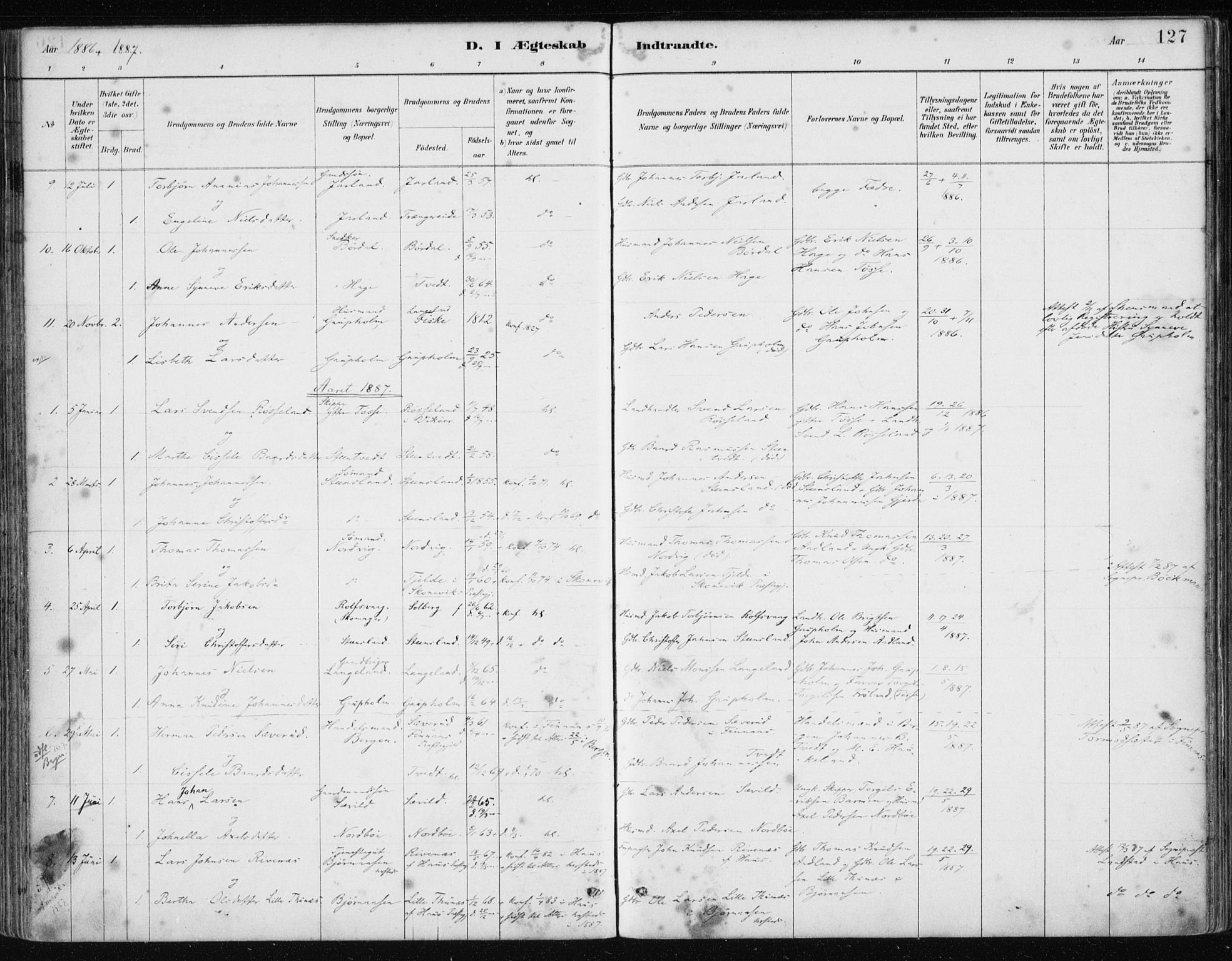 Samnanger Sokneprestembete, AV/SAB-A-77501/H/Haa: Parish register (official) no. A 1, 1885-1901, p. 127