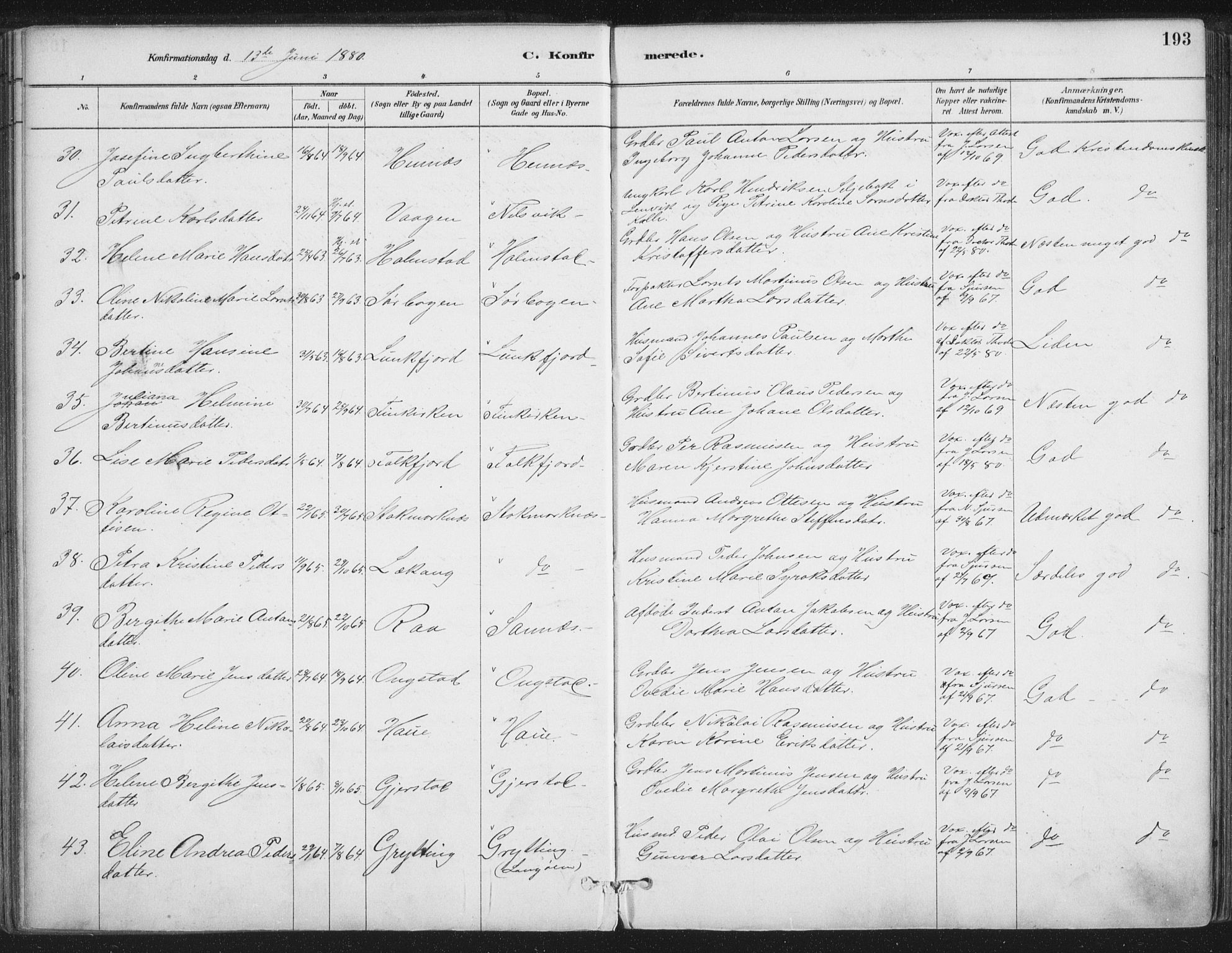 Ministerialprotokoller, klokkerbøker og fødselsregistre - Nordland, SAT/A-1459/888/L1244: Parish register (official) no. 888A10, 1880-1890, p. 193