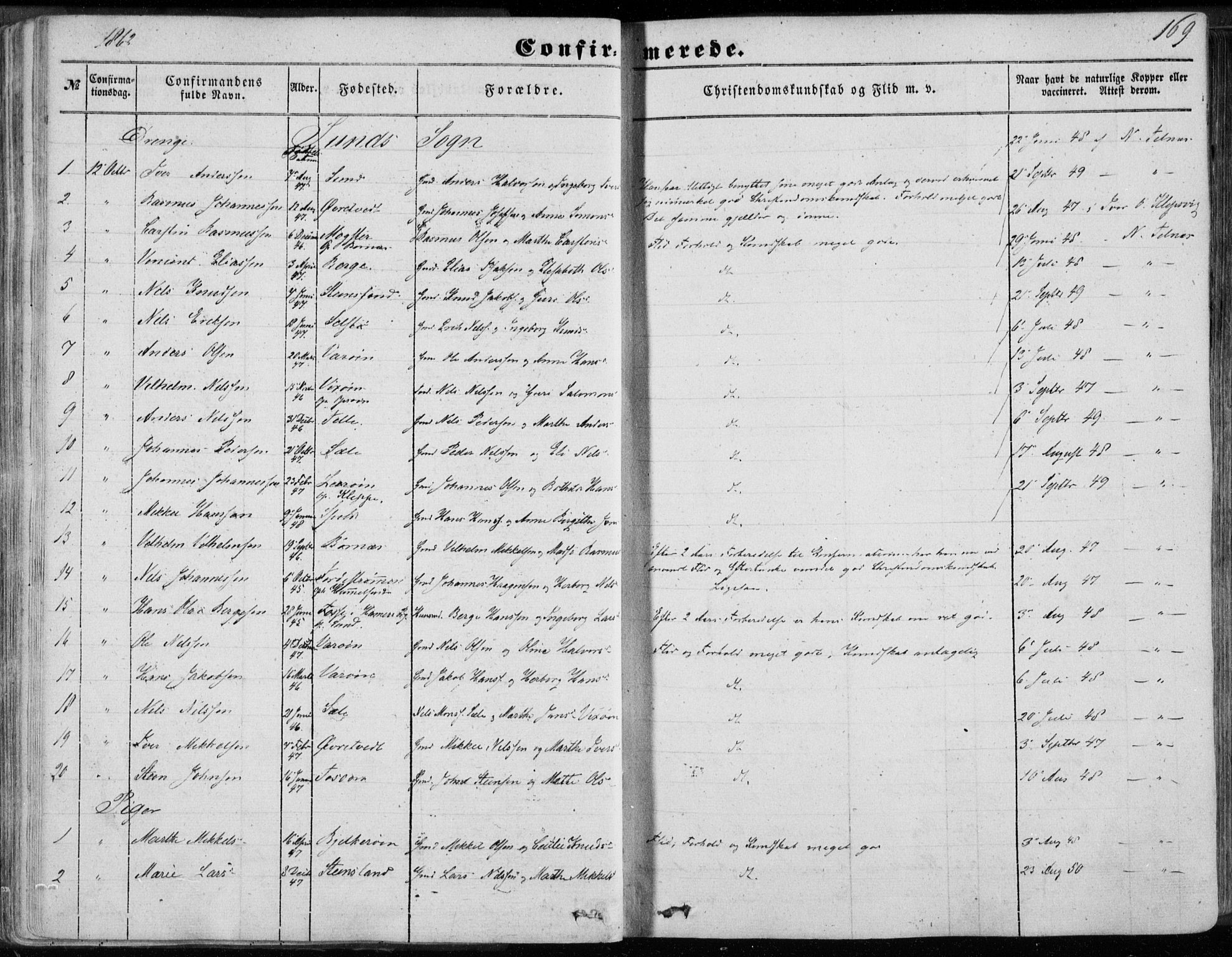 Sund sokneprestembete, SAB/A-99930: Parish register (official) no. A 14, 1850-1866, p. 169