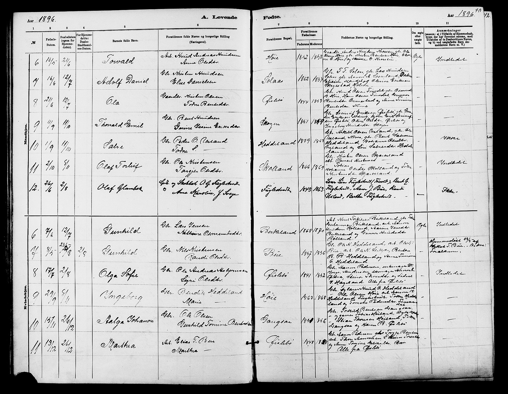 Holum sokneprestkontor, SAK/1111-0022/F/Fb/Fbc/L0003: Parish register (copy) no. B 3, 1882-1908, p. 40