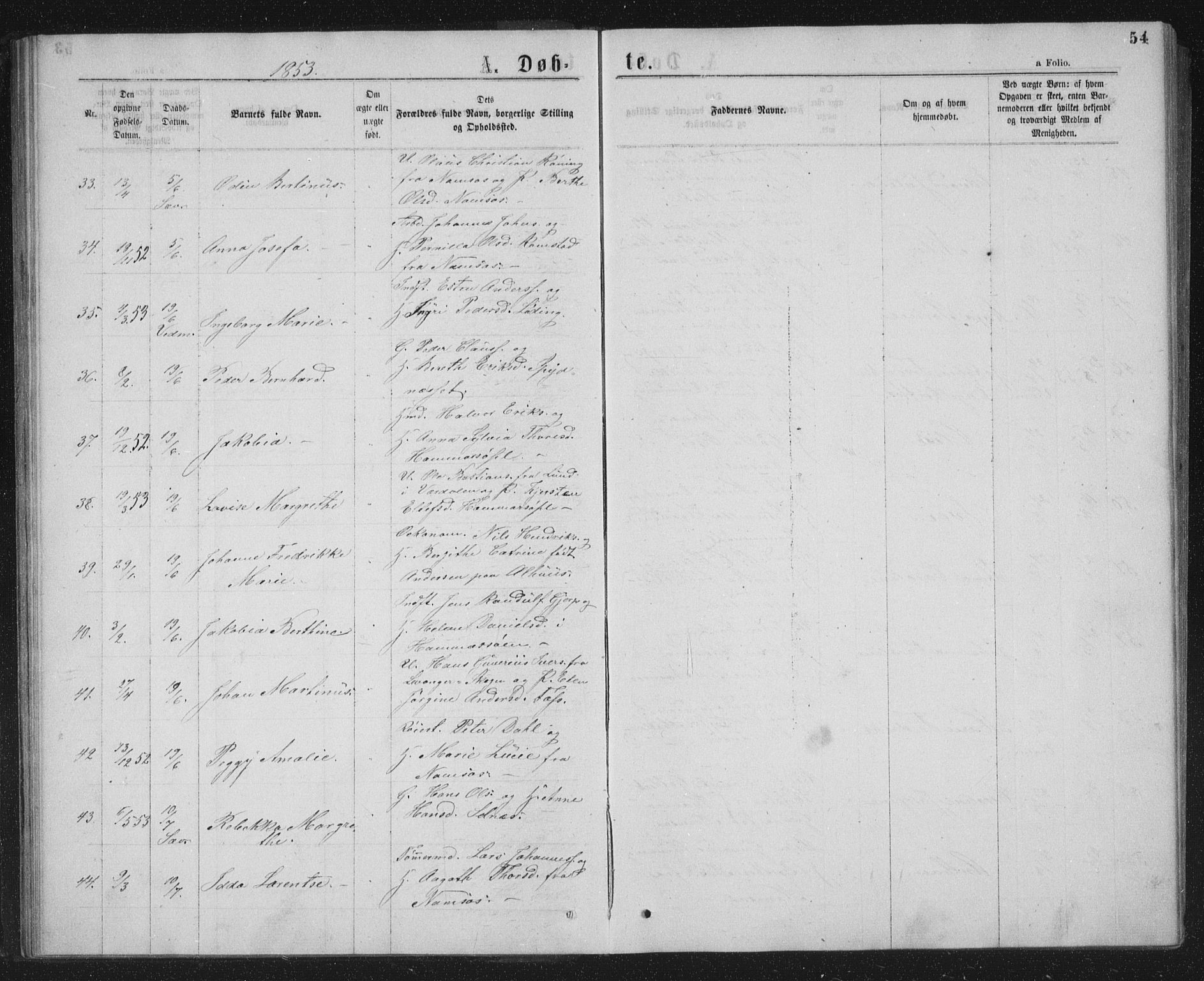 Ministerialprotokoller, klokkerbøker og fødselsregistre - Nord-Trøndelag, AV/SAT-A-1458/768/L0566: Parish register (official) no. 768A01, 1836-1865, p. 54