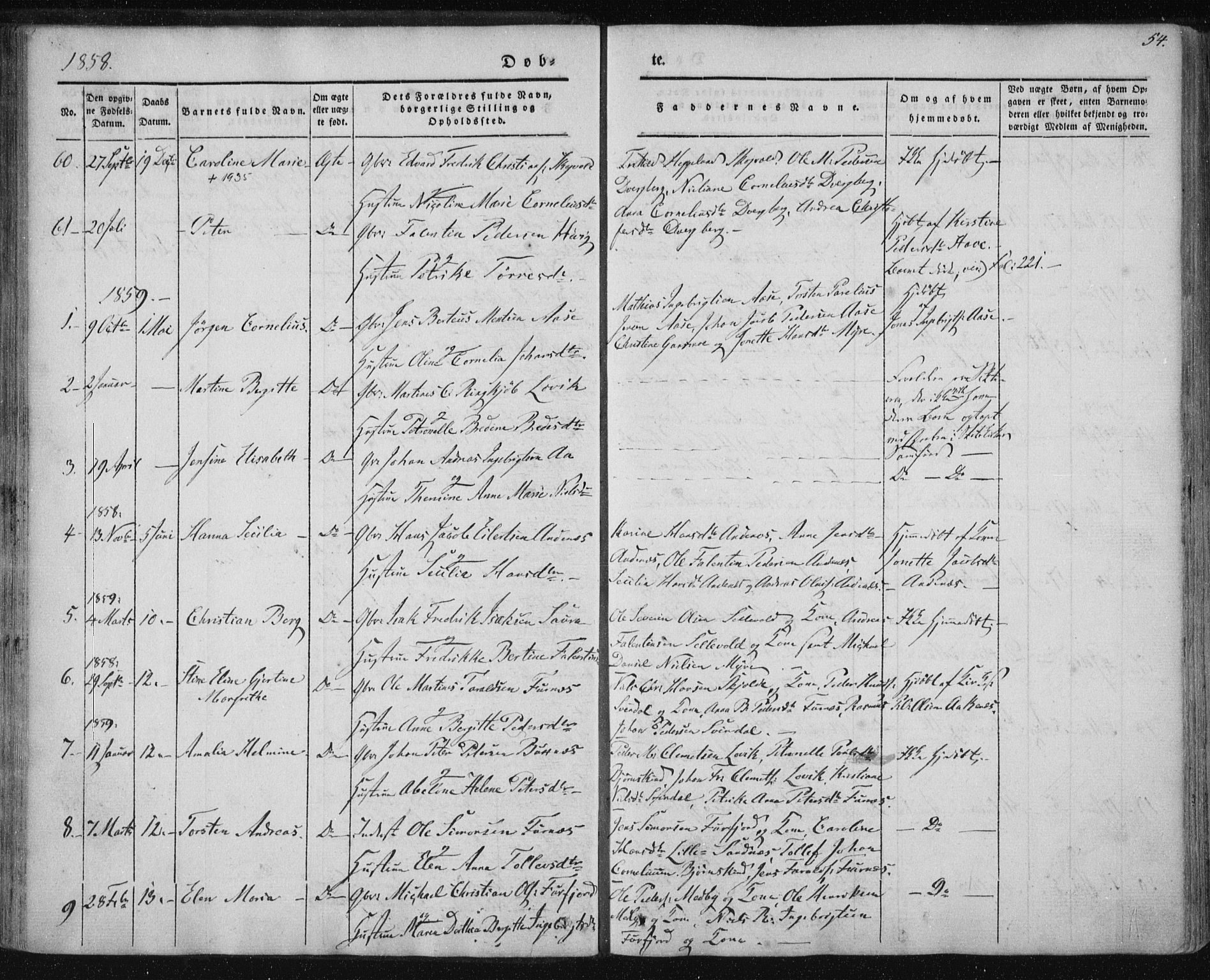 Ministerialprotokoller, klokkerbøker og fødselsregistre - Nordland, SAT/A-1459/897/L1396: Parish register (official) no. 897A04, 1842-1866, p. 54