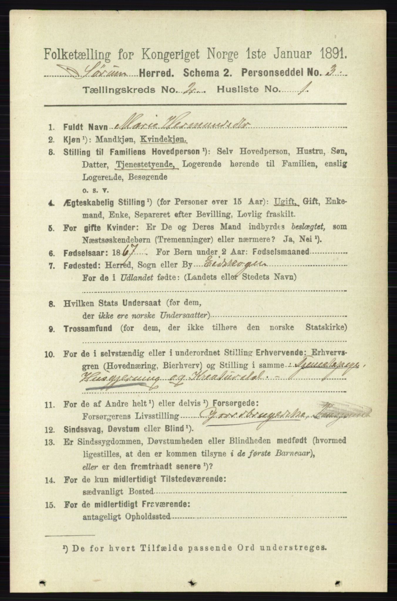 RA, 1891 census for 0226 Sørum, 1891, p. 667