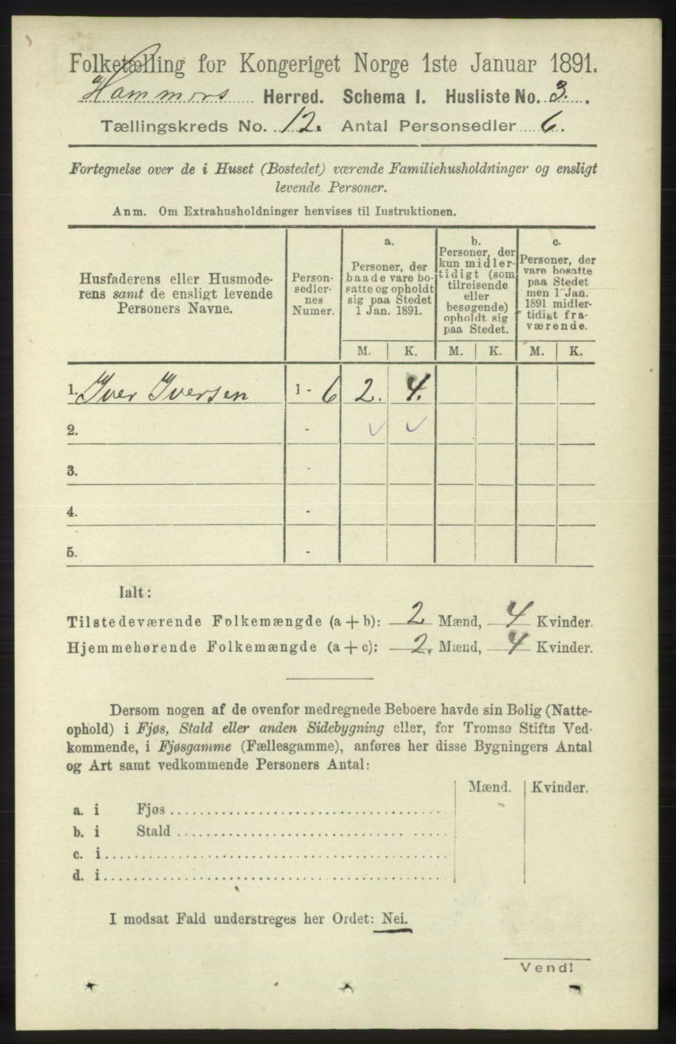 RA, 1891 census for 1254 Hamre, 1891, p. 3411