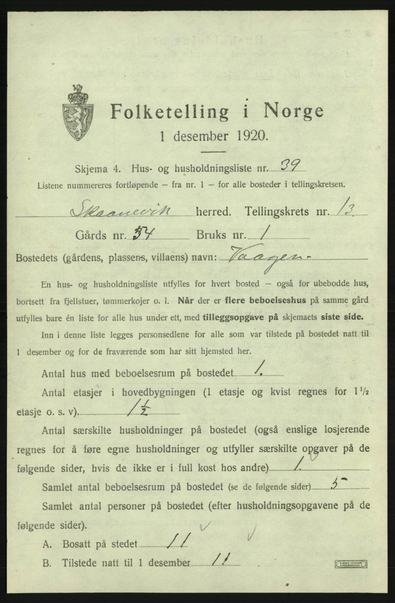 SAB, 1920 census for Skånevik, 1920, p. 1473