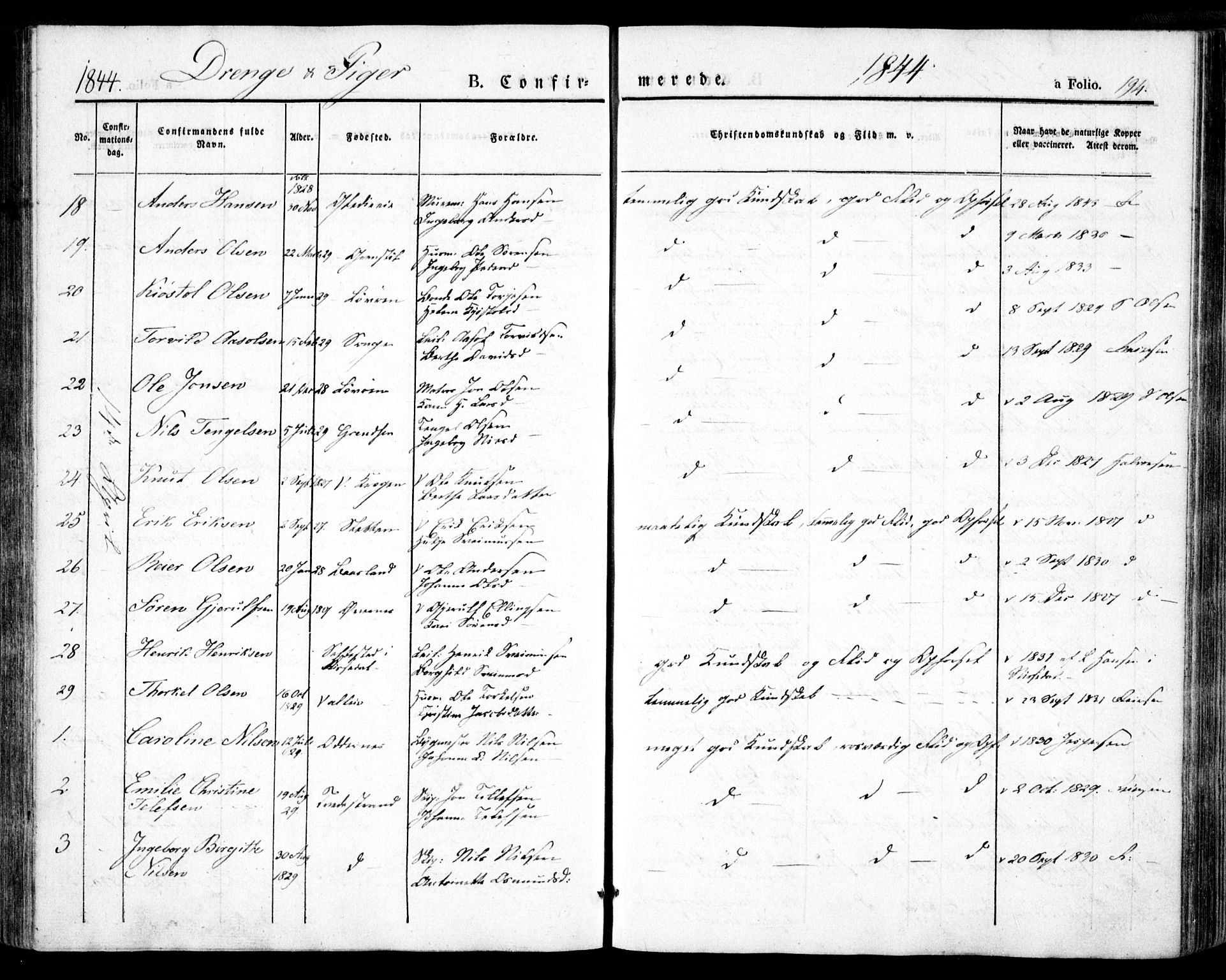 Holt sokneprestkontor, AV/SAK-1111-0021/F/Fa/L0007: Parish register (official) no. A 7, 1836-1848, p. 194