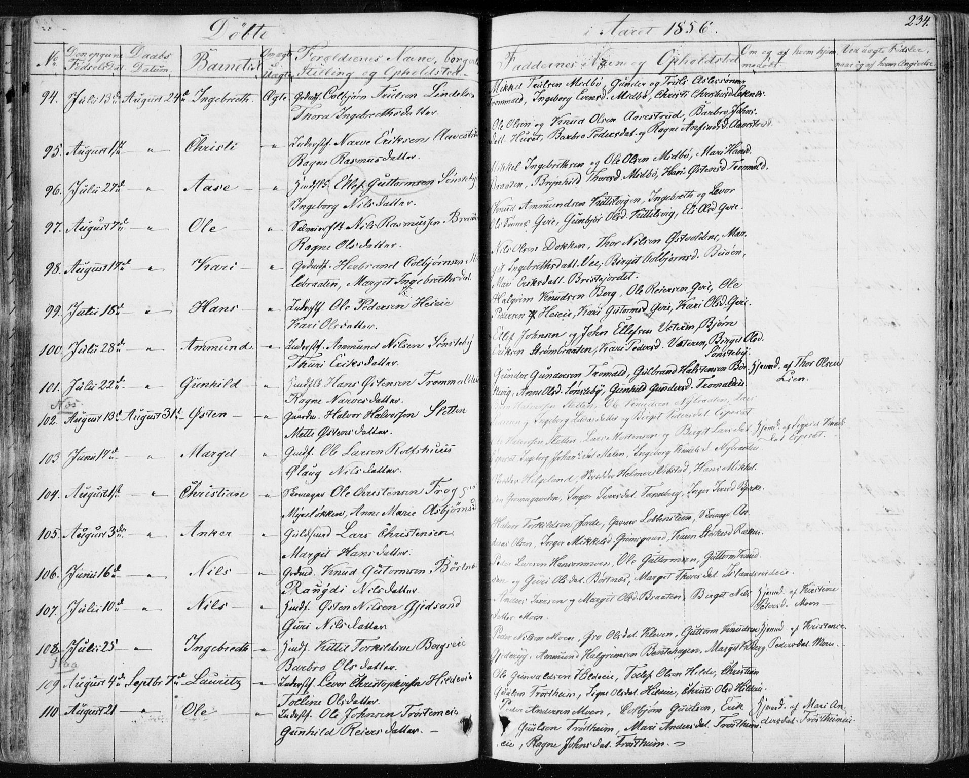 Nes kirkebøker, SAKO/A-236/F/Fa/L0009: Parish register (official) no. 9, 1834-1863, p. 234