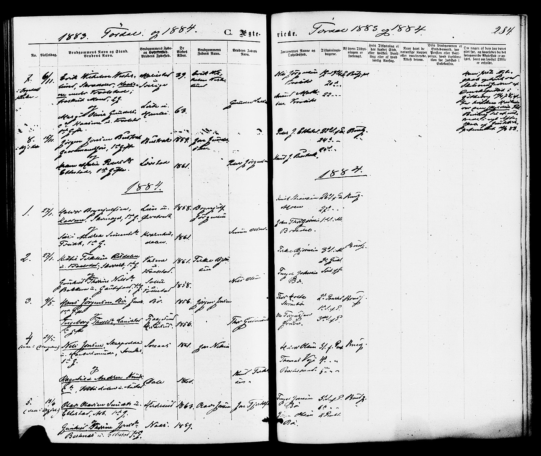 Drangedal kirkebøker, SAKO/A-258/F/Fa/L0009: Parish register (official) no. 9 /2, 1872-1884, p. 284