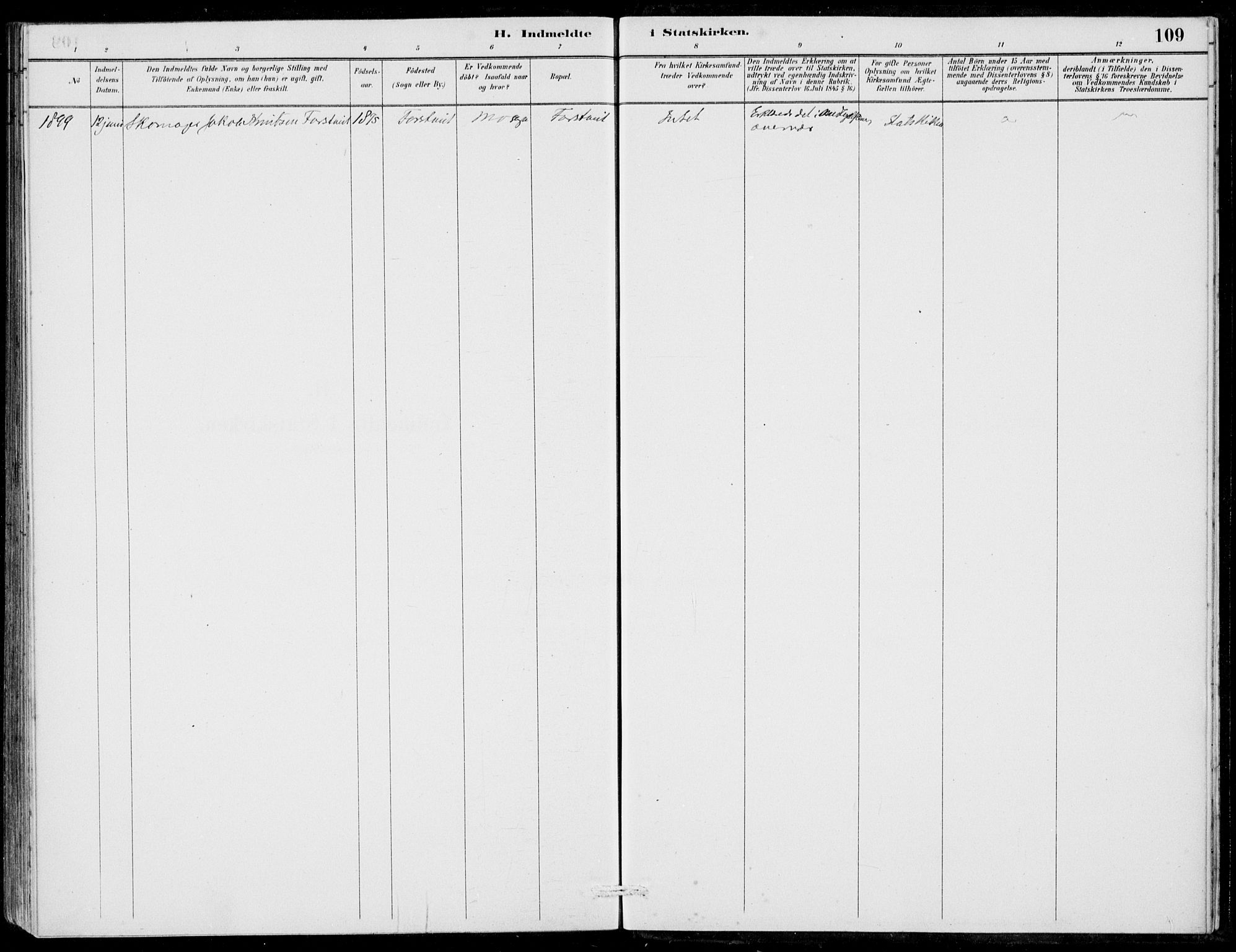 Hosanger sokneprestembete, SAB/A-75801/H/Haa: Parish register (official) no. C  1, 1880-1900, p. 109