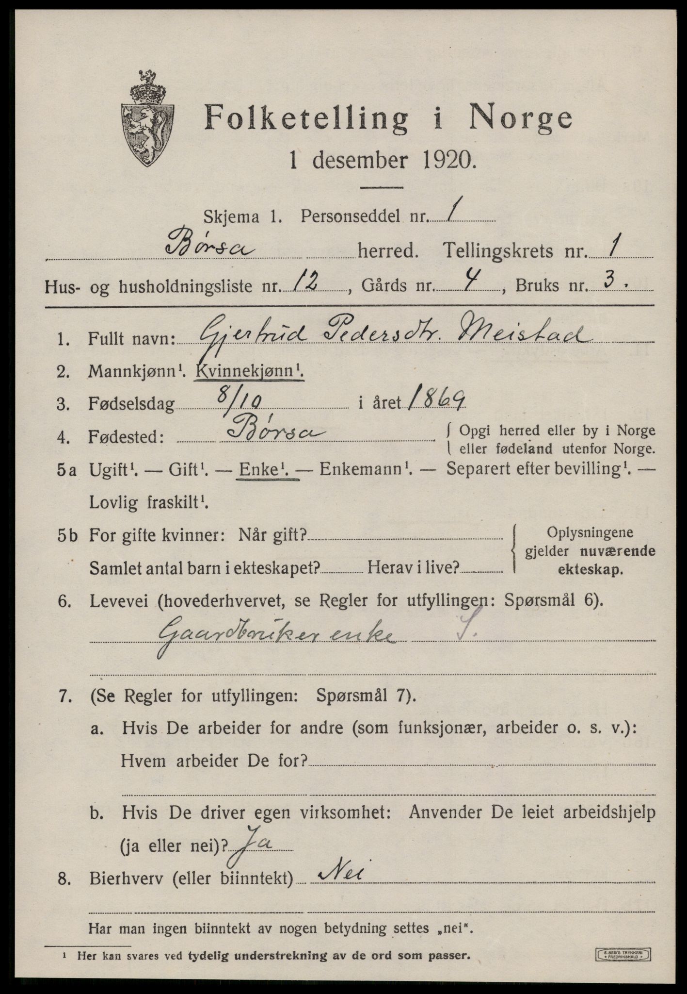 SAT, 1920 census for Børsa, 1920, p. 707