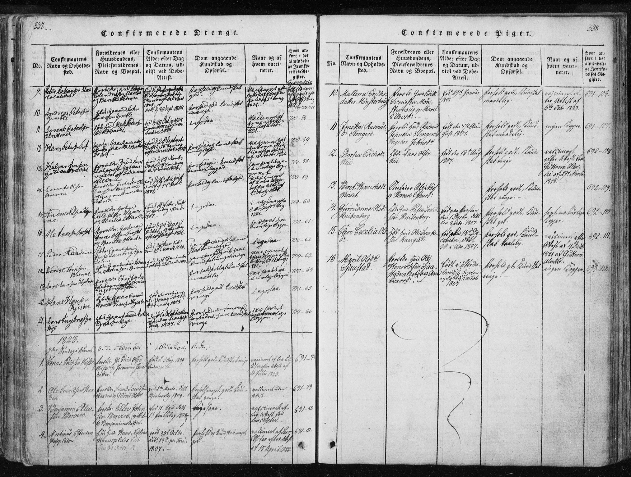 Ministerialprotokoller, klokkerbøker og fødselsregistre - Nord-Trøndelag, SAT/A-1458/717/L0148: Parish register (official) no. 717A04 /1, 1816-1825, p. 537-538