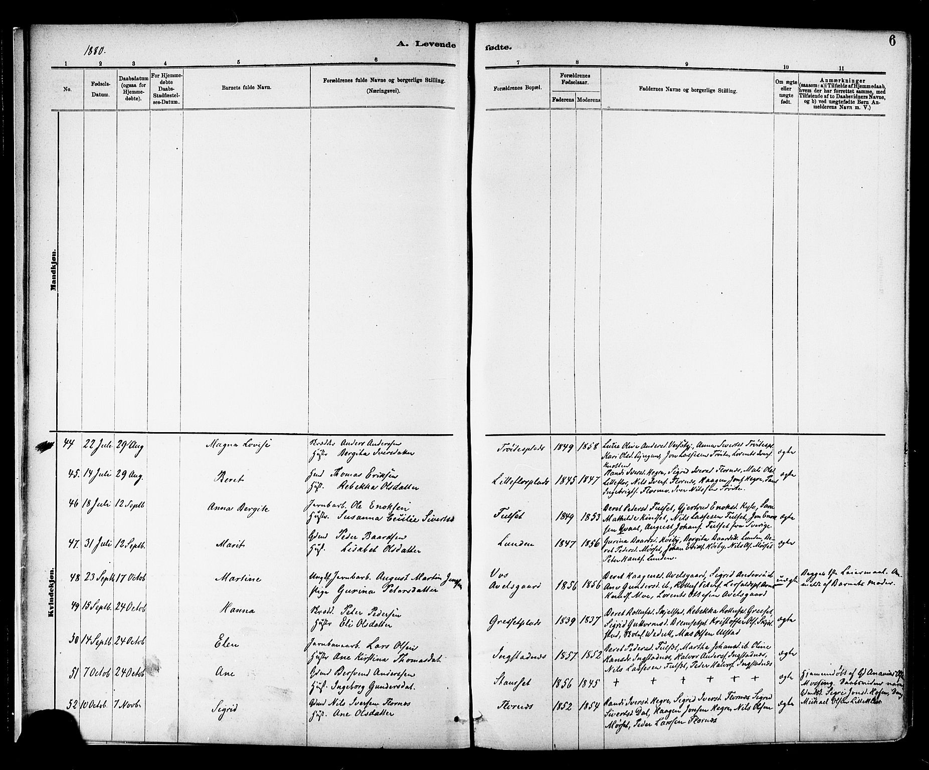Ministerialprotokoller, klokkerbøker og fødselsregistre - Nord-Trøndelag, SAT/A-1458/703/L0030: Parish register (official) no. 703A03, 1880-1892, p. 6