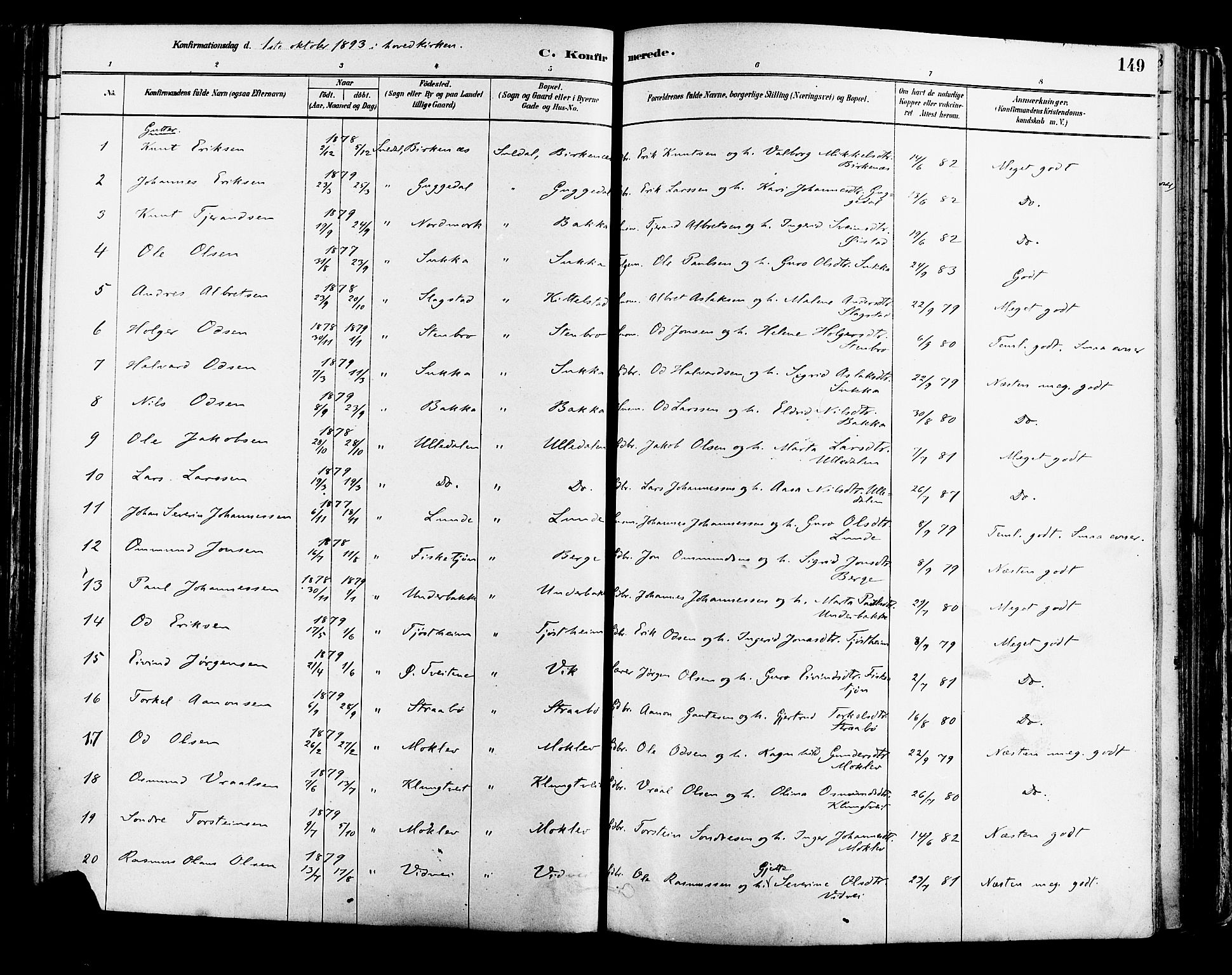 Suldal sokneprestkontor, AV/SAST-A-101845/01/IV/L0011: Parish register (official) no. A 11, 1878-1900, p. 149