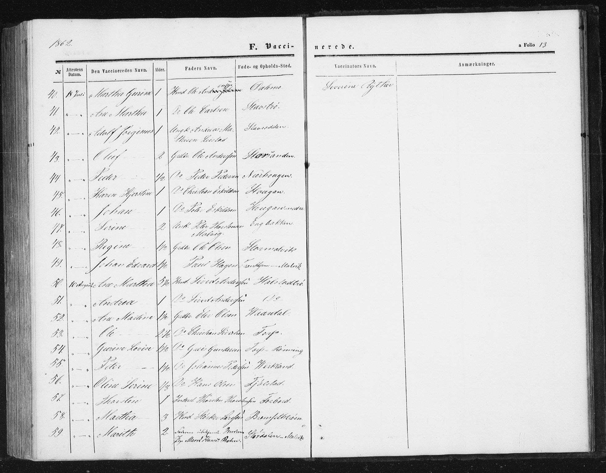 Ministerialprotokoller, klokkerbøker og fødselsregistre - Sør-Trøndelag, AV/SAT-A-1456/616/L0408: Parish register (official) no. 616A05, 1857-1865, p. 13