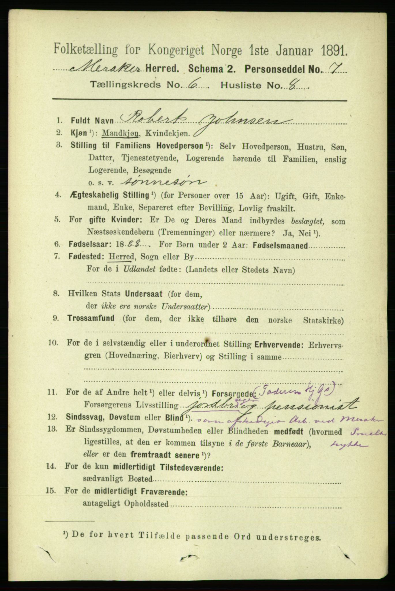 RA, 1891 census for 1711 Meråker, 1891, p. 2105