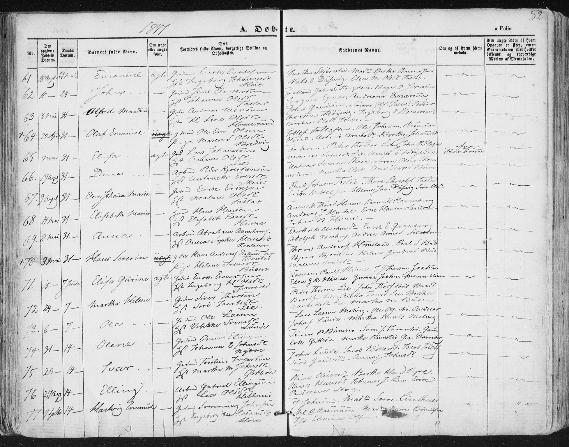 Hetland sokneprestkontor, AV/SAST-A-101826/30/30BA/L0002: Parish register (official) no. A 2, 1849-1869, p. 82