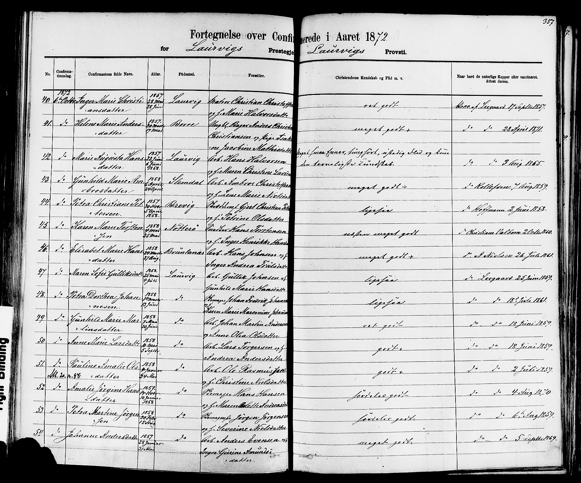 Larvik kirkebøker, SAKO/A-352/F/Fa/L0006: Parish register (official) no. I 6, 1871-1883, p. 357