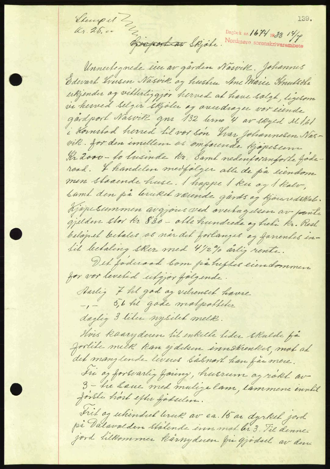Nordmøre sorenskriveri, AV/SAT-A-4132/1/2/2Ca: Mortgage book no. A84, 1938-1938, Diary no: : 1674/1938