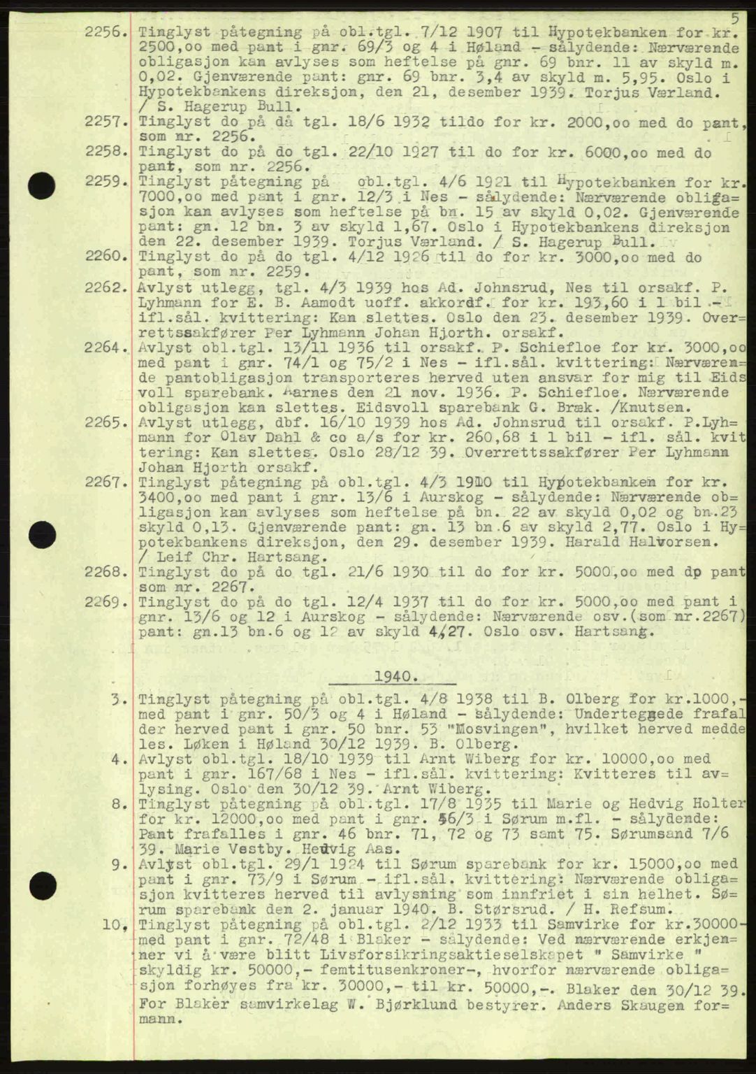 Nes tingrett, SAO/A-10548/G/Gb/Gbb/L0010: Mortgage book no. 54, 1939-1940, Diary no: : 2256/1939