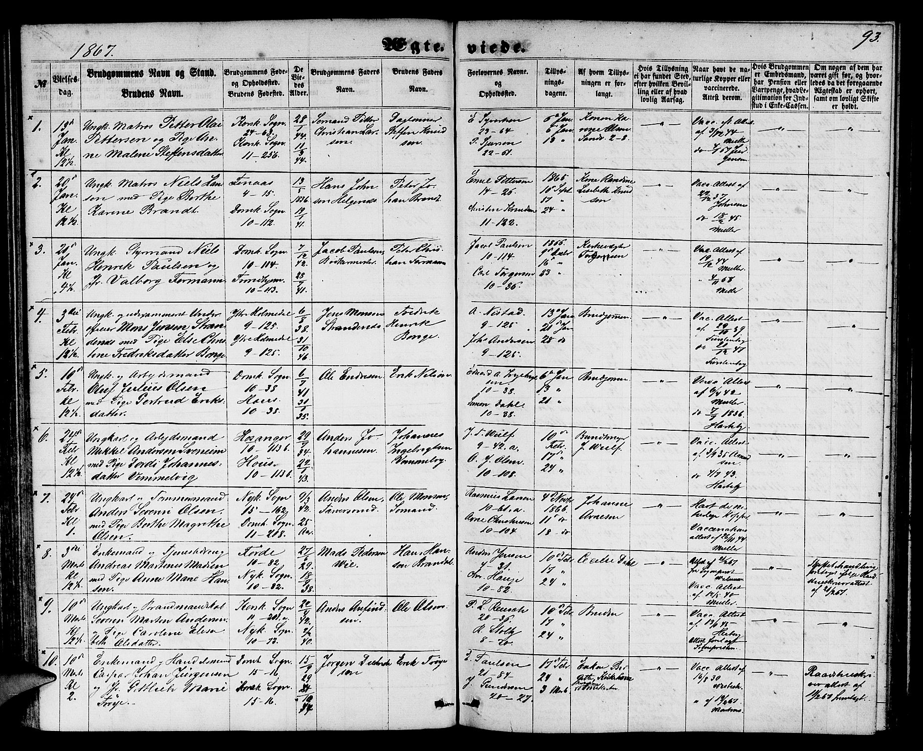 Domkirken sokneprestembete, SAB/A-74801/H/Hab/L0030: Parish register (copy) no. D 2, 1857-1876, p. 93