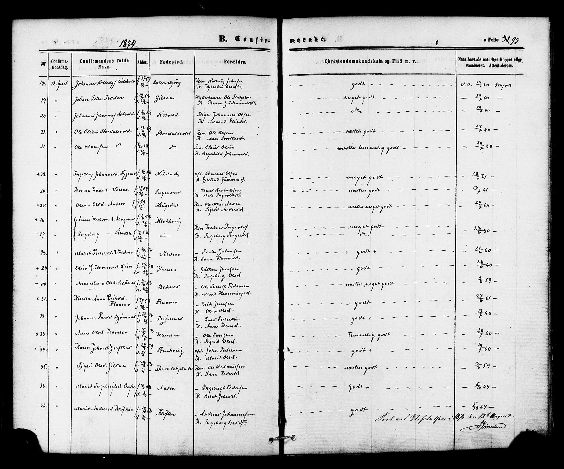 Ministerialprotokoller, klokkerbøker og fødselsregistre - Nord-Trøndelag, SAT/A-1458/706/L0041: Parish register (official) no. 706A02, 1862-1877, p. 93a