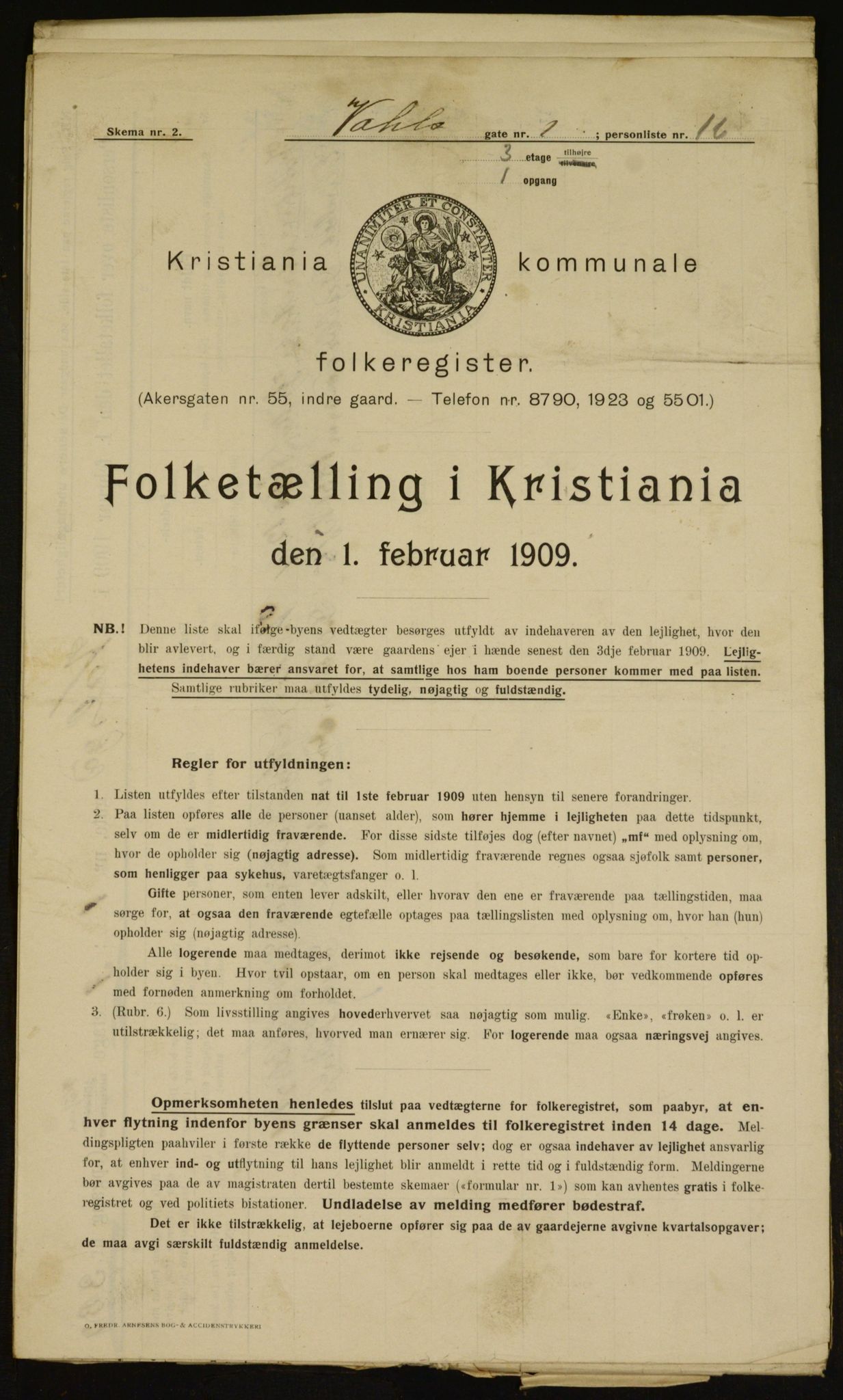 OBA, Municipal Census 1909 for Kristiania, 1909, p. 110138