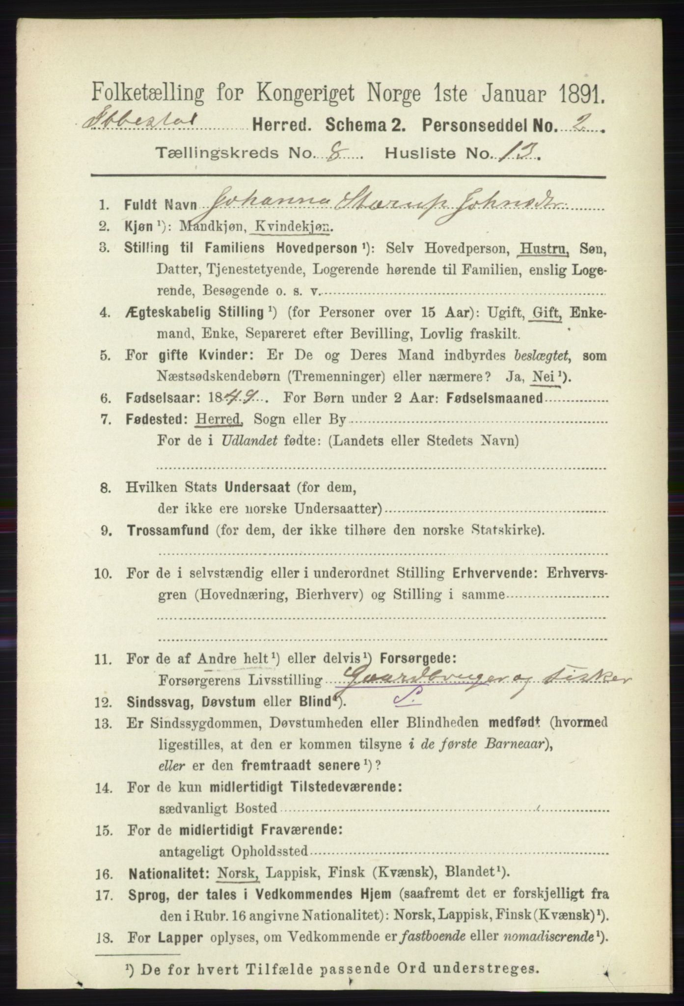 RA, 1891 census for 1917 Ibestad, 1891, p. 5311