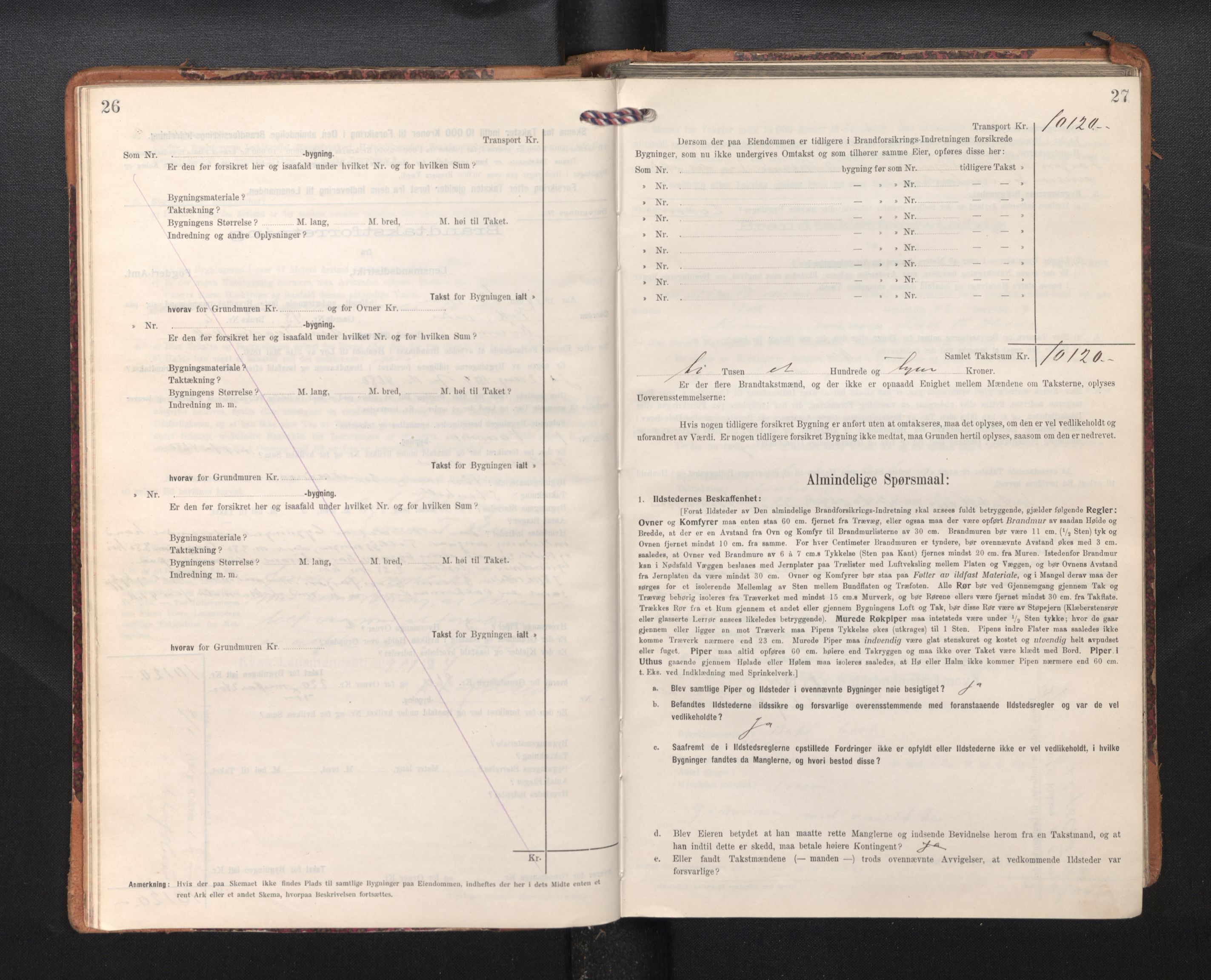 Lensmannen i Kvam, AV/SAB-A-33201/0012/L0006: Branntakstprotokoll, skjematakst, 1913-1955, p. 26-27