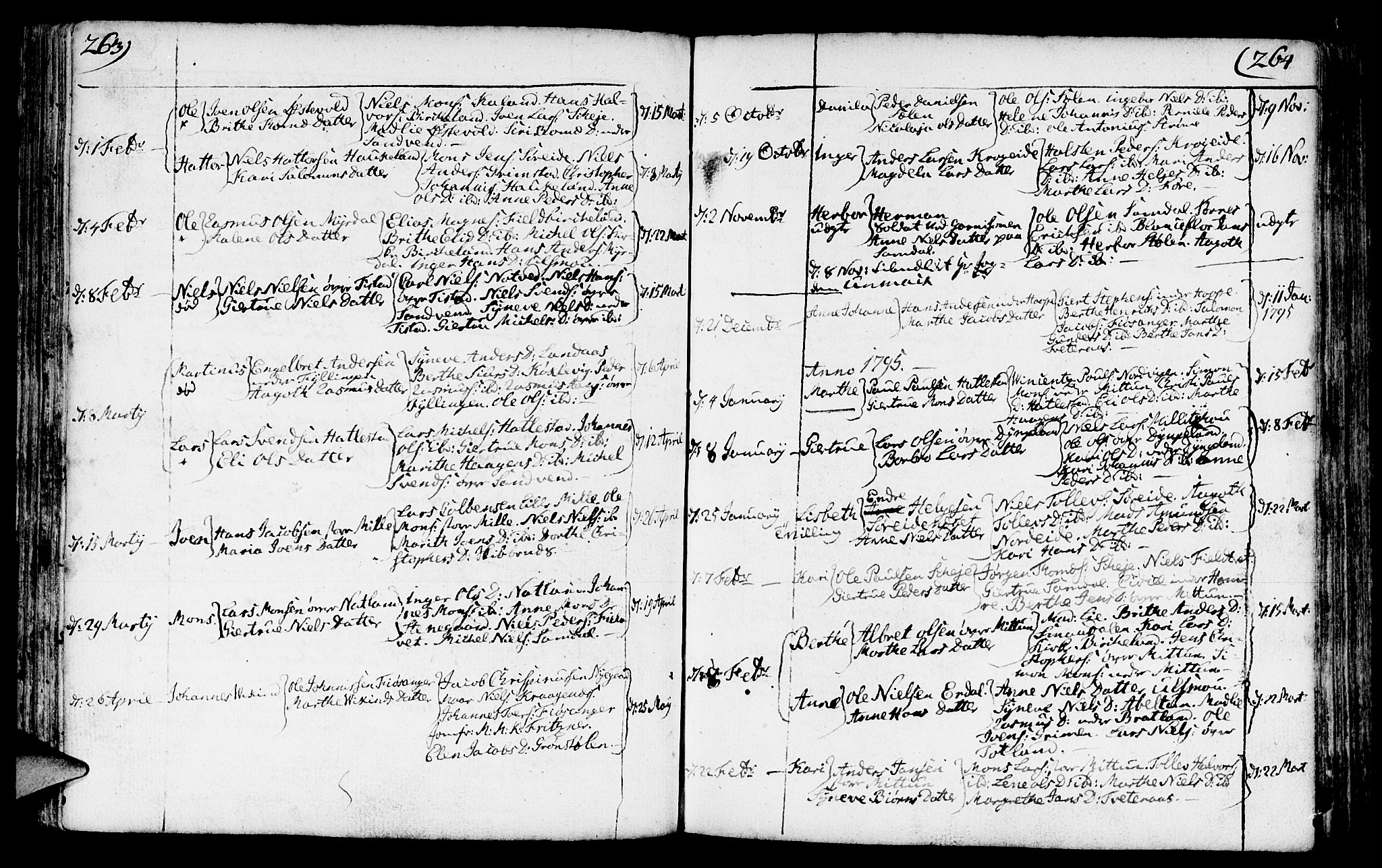 Fana Sokneprestembete, AV/SAB-A-75101/H/Haa/Haaa/L0005: Parish register (official) no. A 5, 1773-1799, p. 263-264