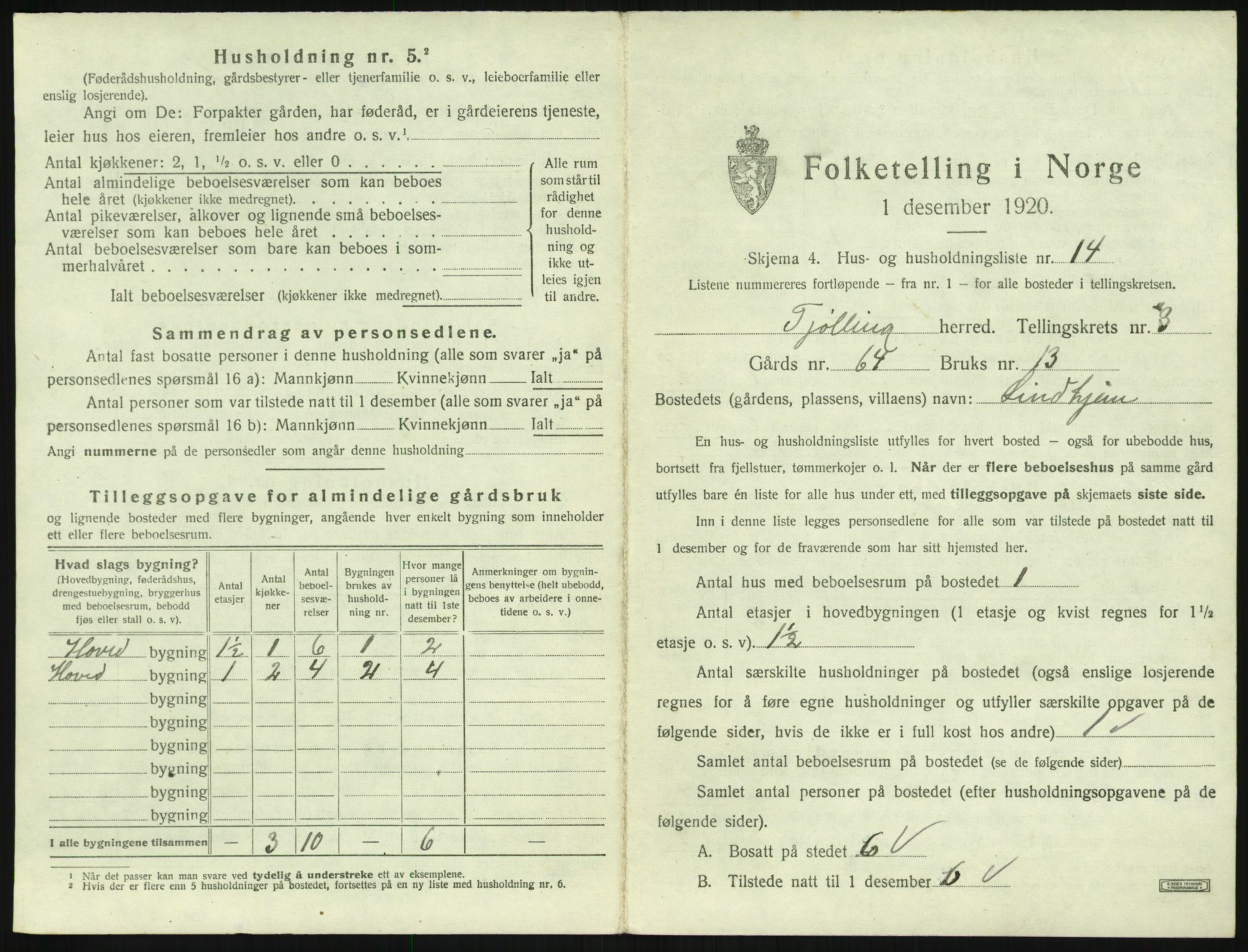 SAKO, 1920 census for Tjølling, 1920, p. 993