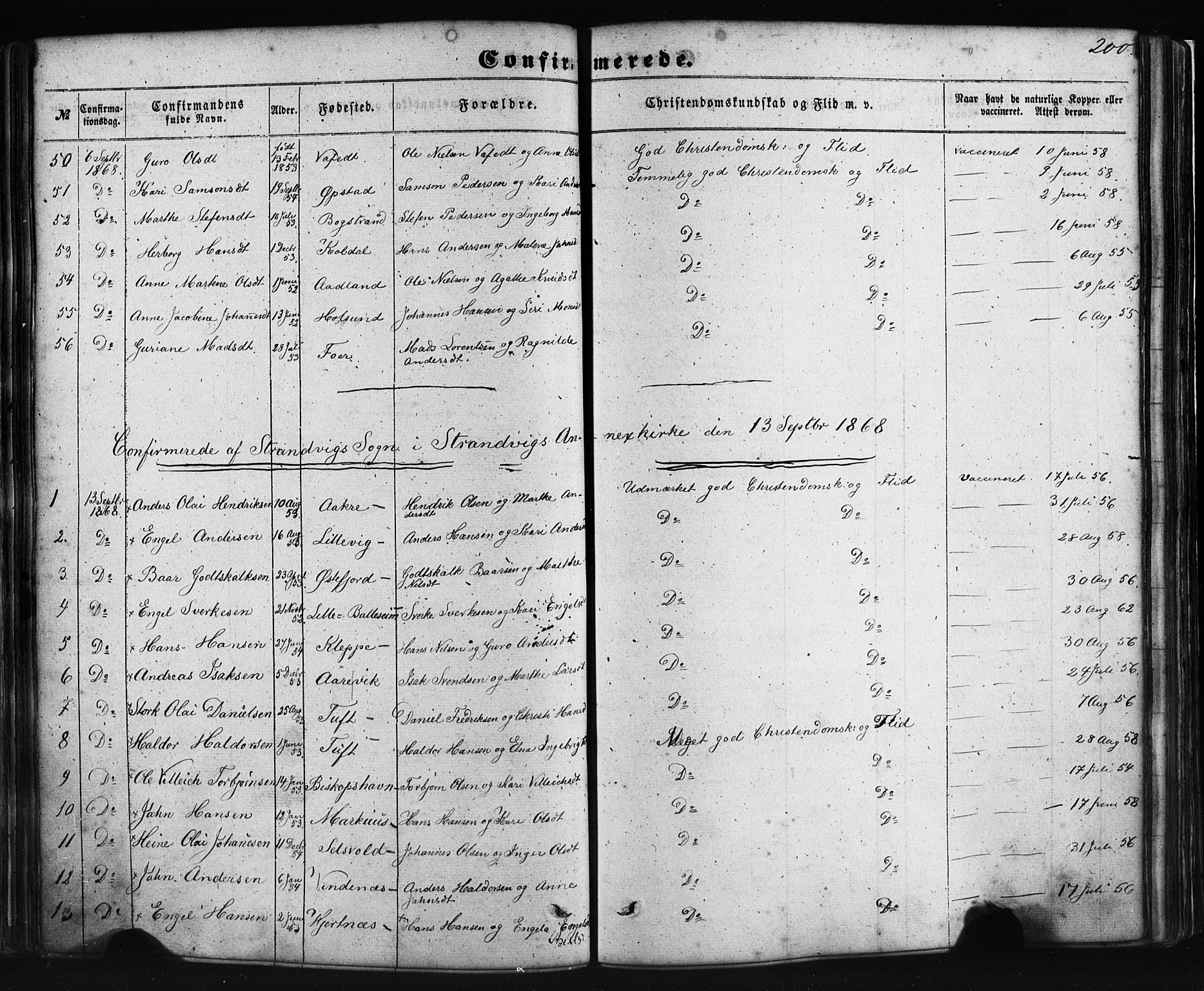 Fusa sokneprestembete, AV/SAB-A-75401/H/Haa: Parish register (official) no. A 1I, 1855-1879, p. 200