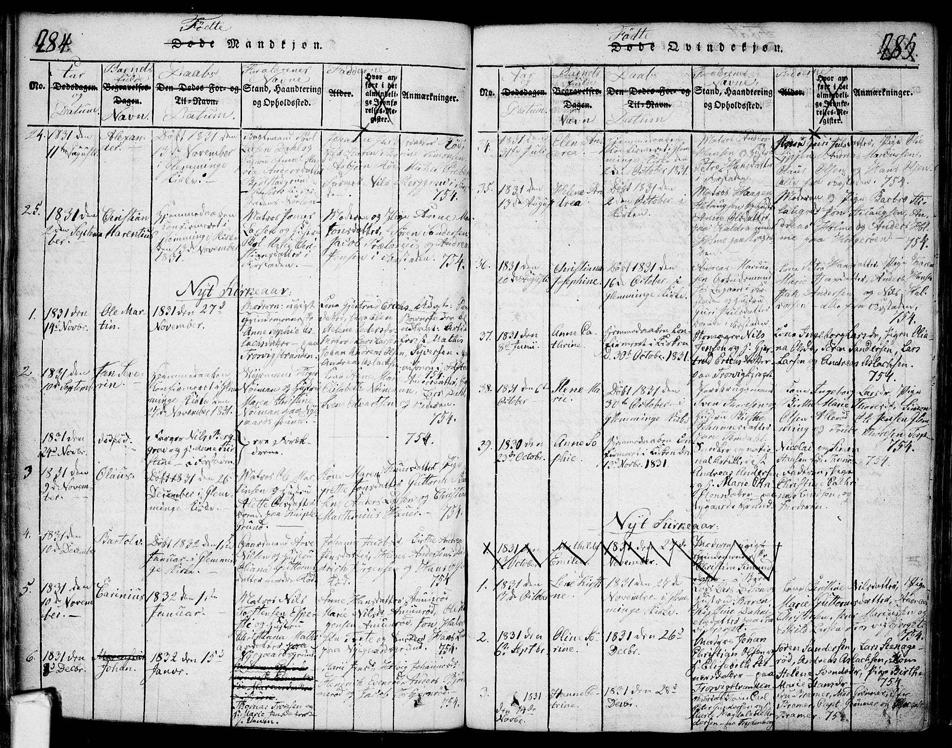 Glemmen prestekontor Kirkebøker, AV/SAO-A-10908/F/Fa/L0004: Parish register (official) no. 4, 1816-1838, p. 284-285