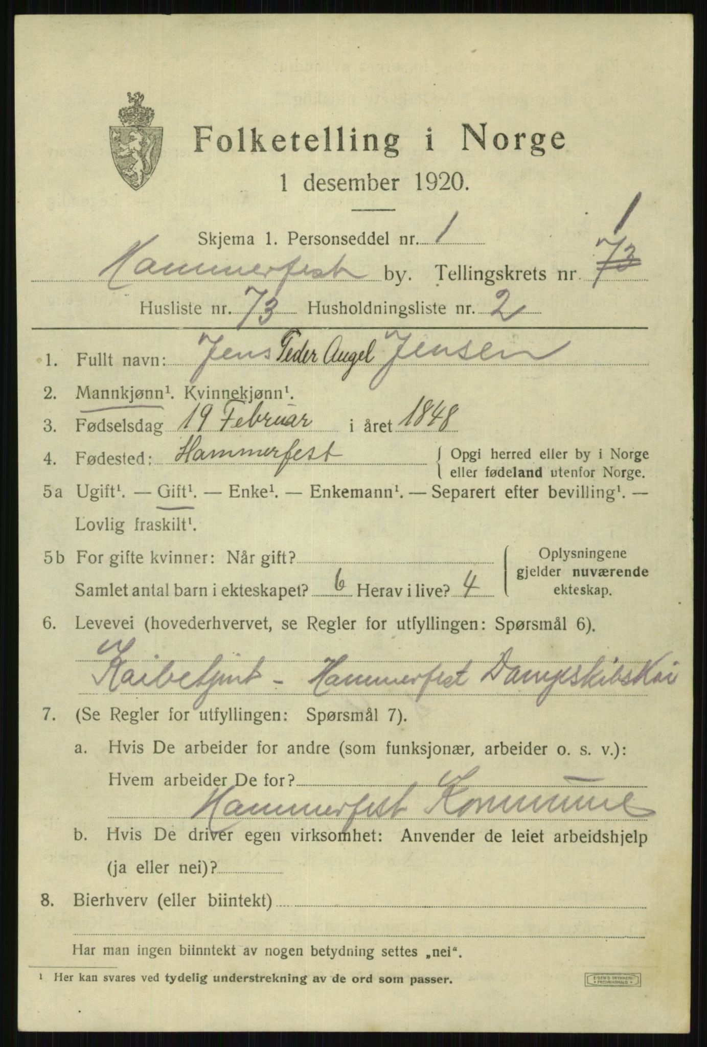SATØ, 1920 census for Hammerfest, 1920, p. 3610