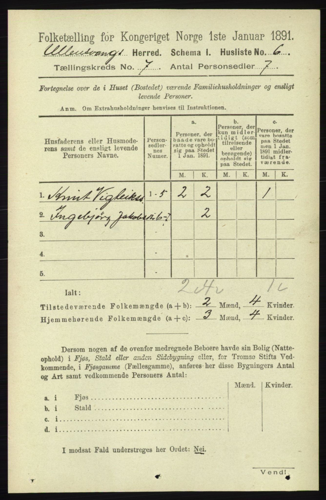 RA, 1891 census for 1230 Ullensvang, 1891, p. 2308