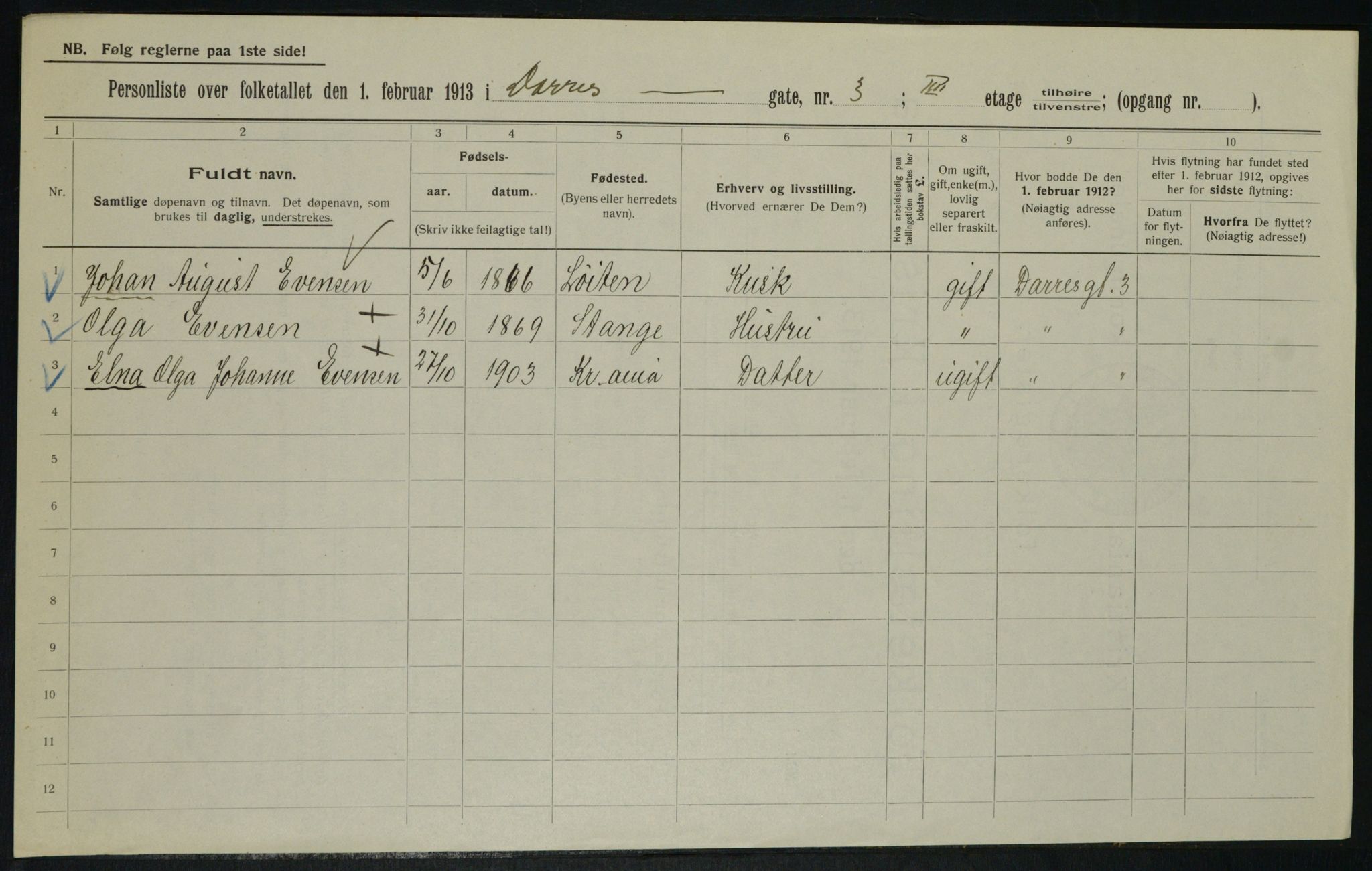 OBA, Municipal Census 1913 for Kristiania, 1913, p. 15436