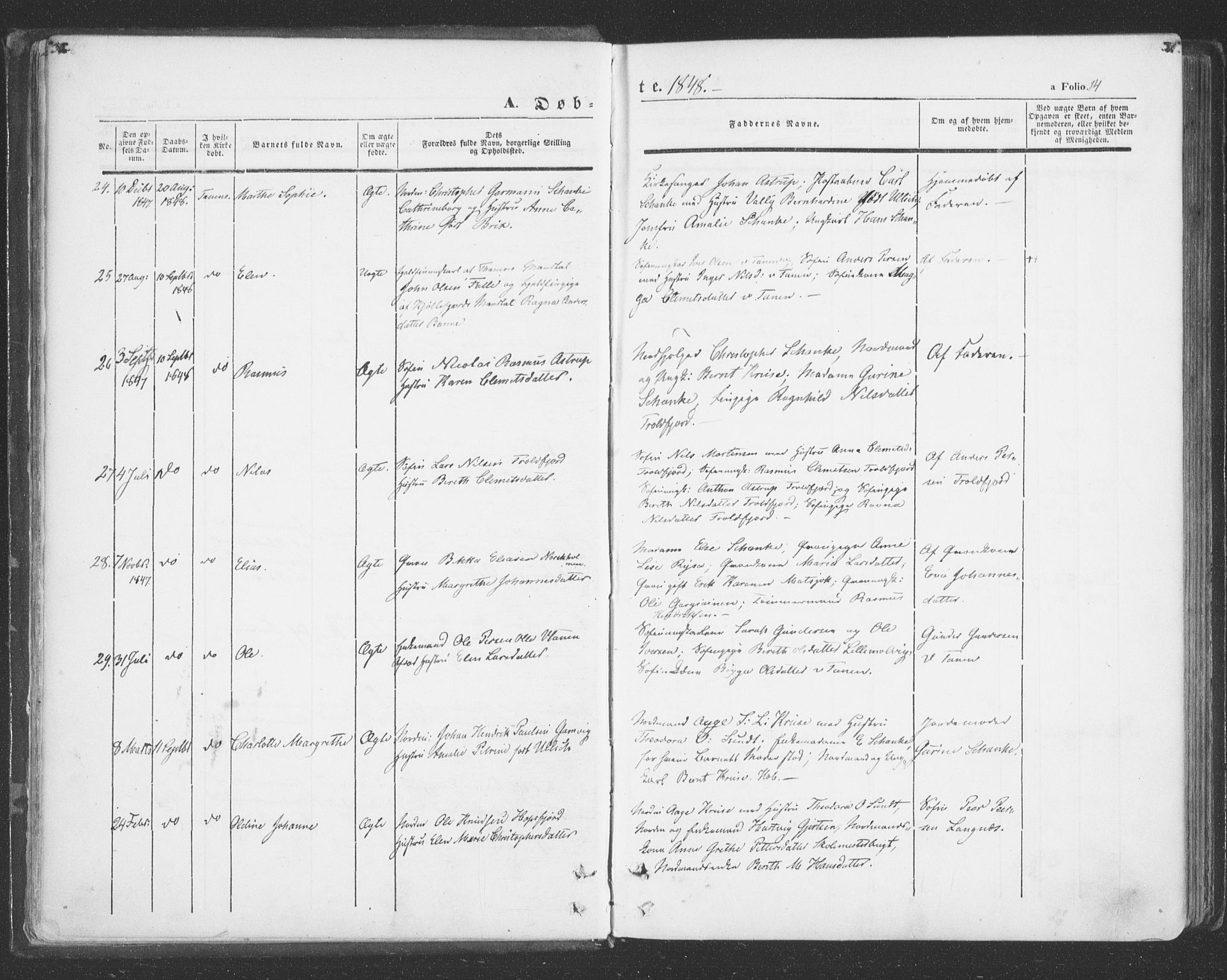 Tana sokneprestkontor, AV/SATØ-S-1334/H/Ha/L0001kirke: Parish register (official) no. 1, 1846-1861, p. 14