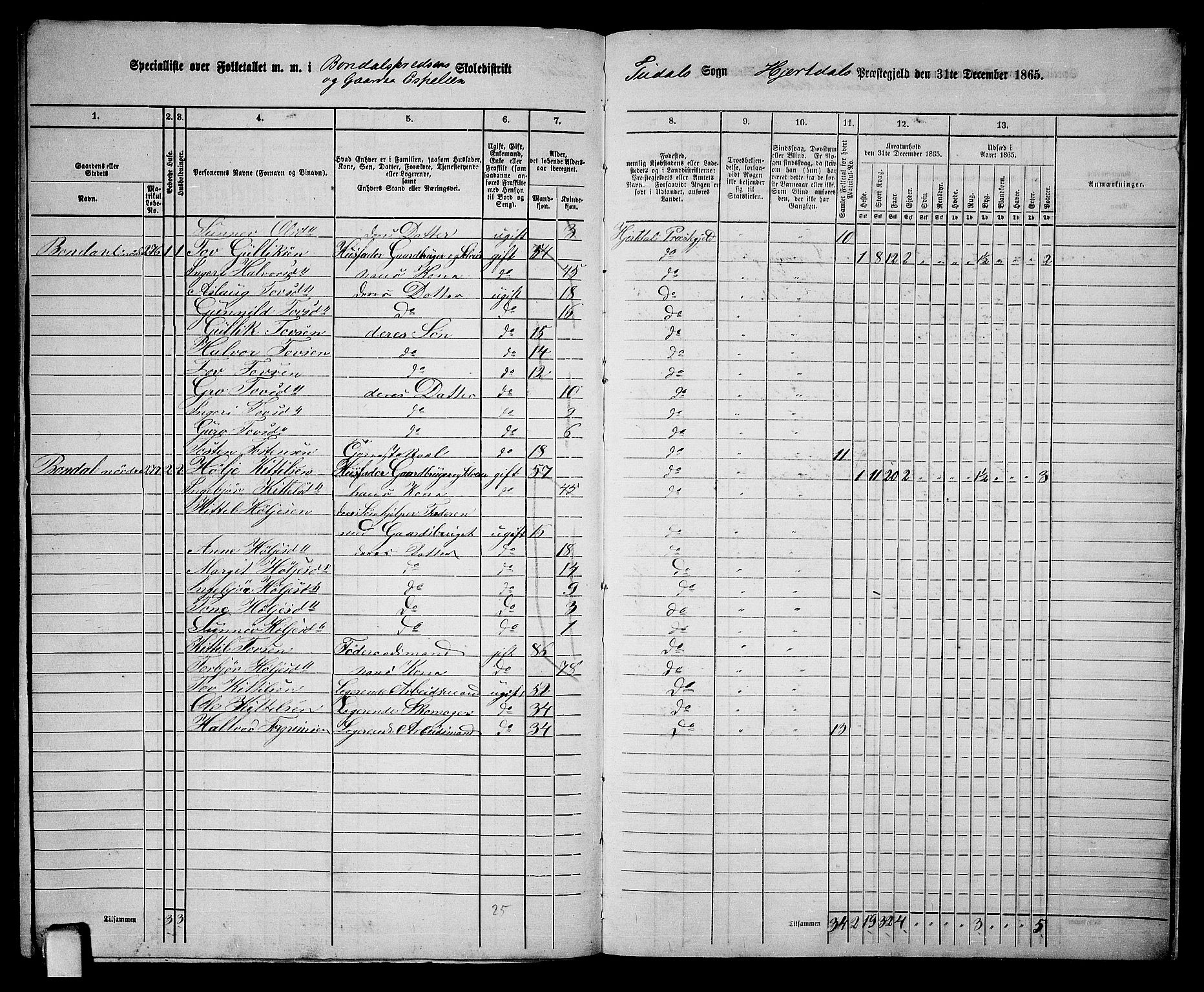 RA, 1865 census for Hjartdal, 1865, p. 137