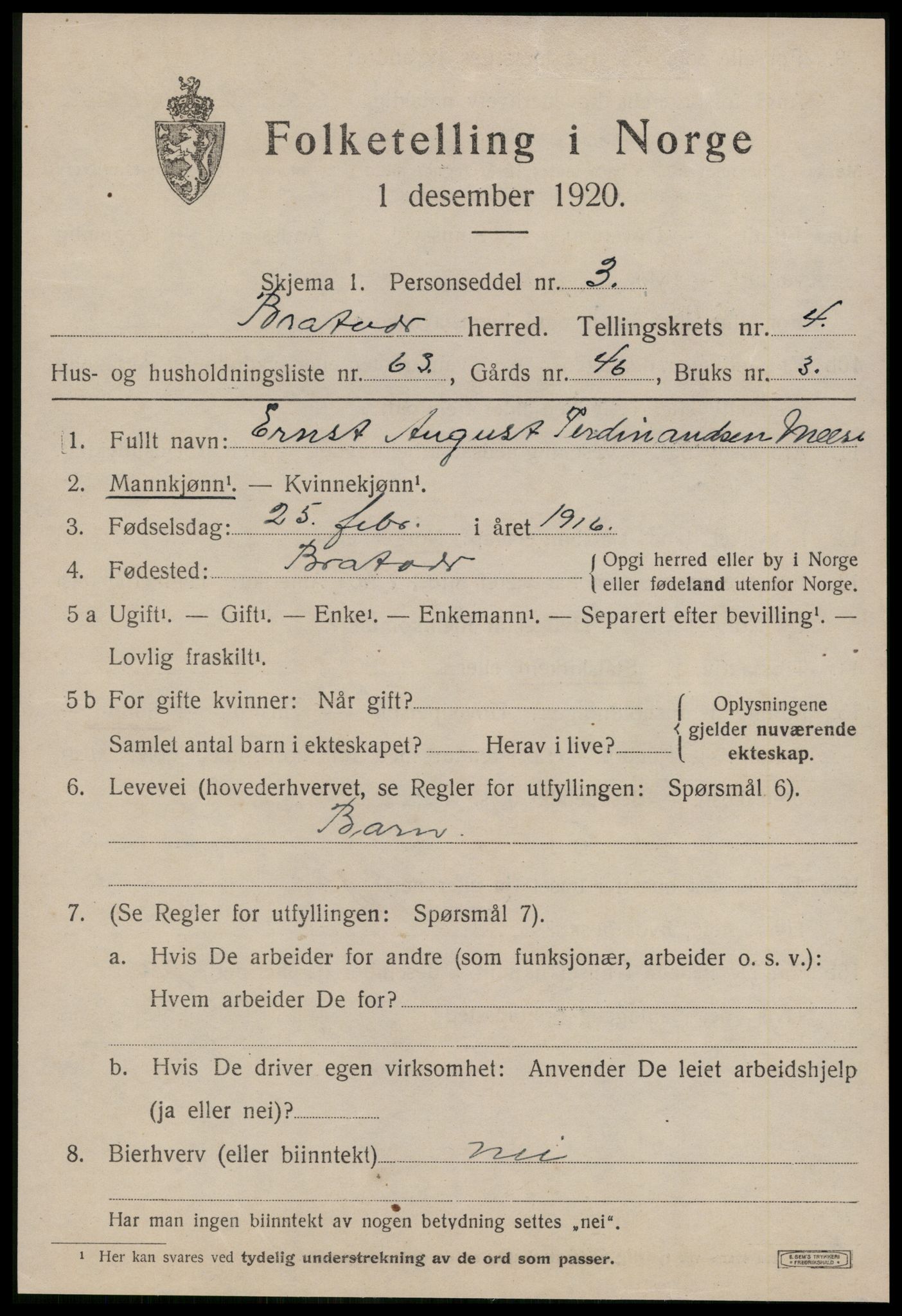 SAT, 1920 census for Brattvær, 1920, p. 2400