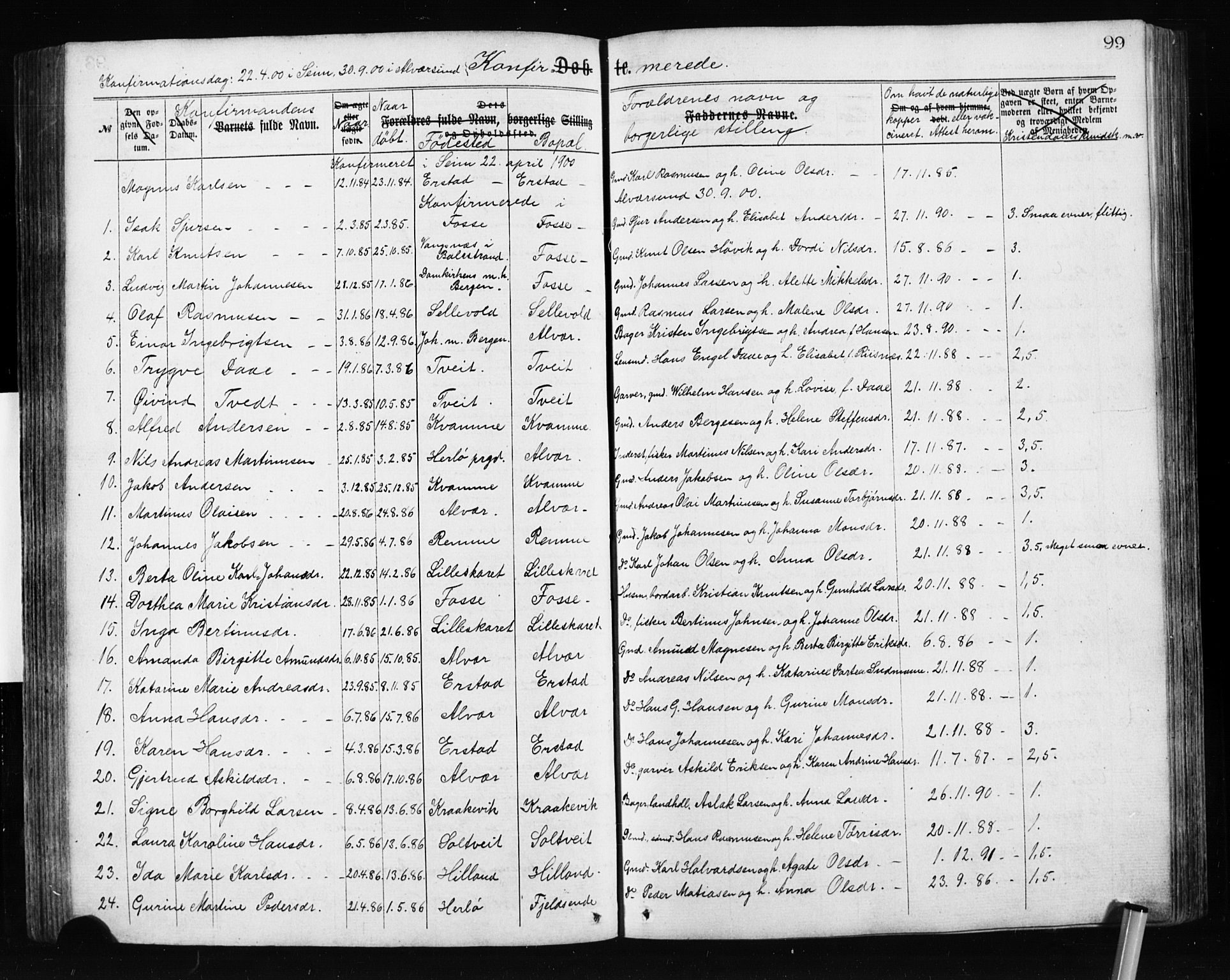 Alversund Sokneprestembete, SAB/A-73901/H/Ha/Hab: Parish register (copy) no. A 2, 1864-1905, p. 99