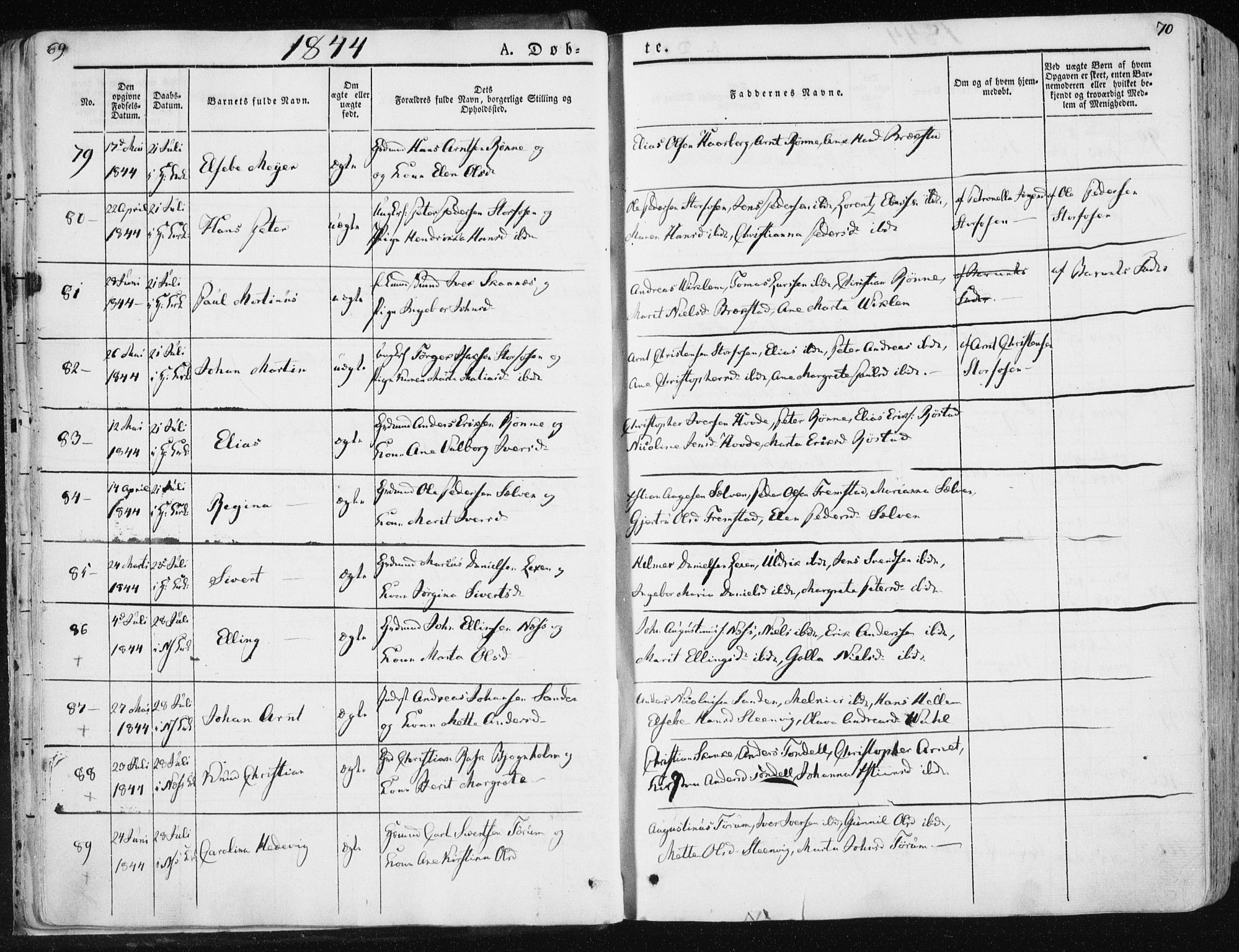 Ministerialprotokoller, klokkerbøker og fødselsregistre - Sør-Trøndelag, SAT/A-1456/659/L0736: Parish register (official) no. 659A06, 1842-1856, p. 69-70