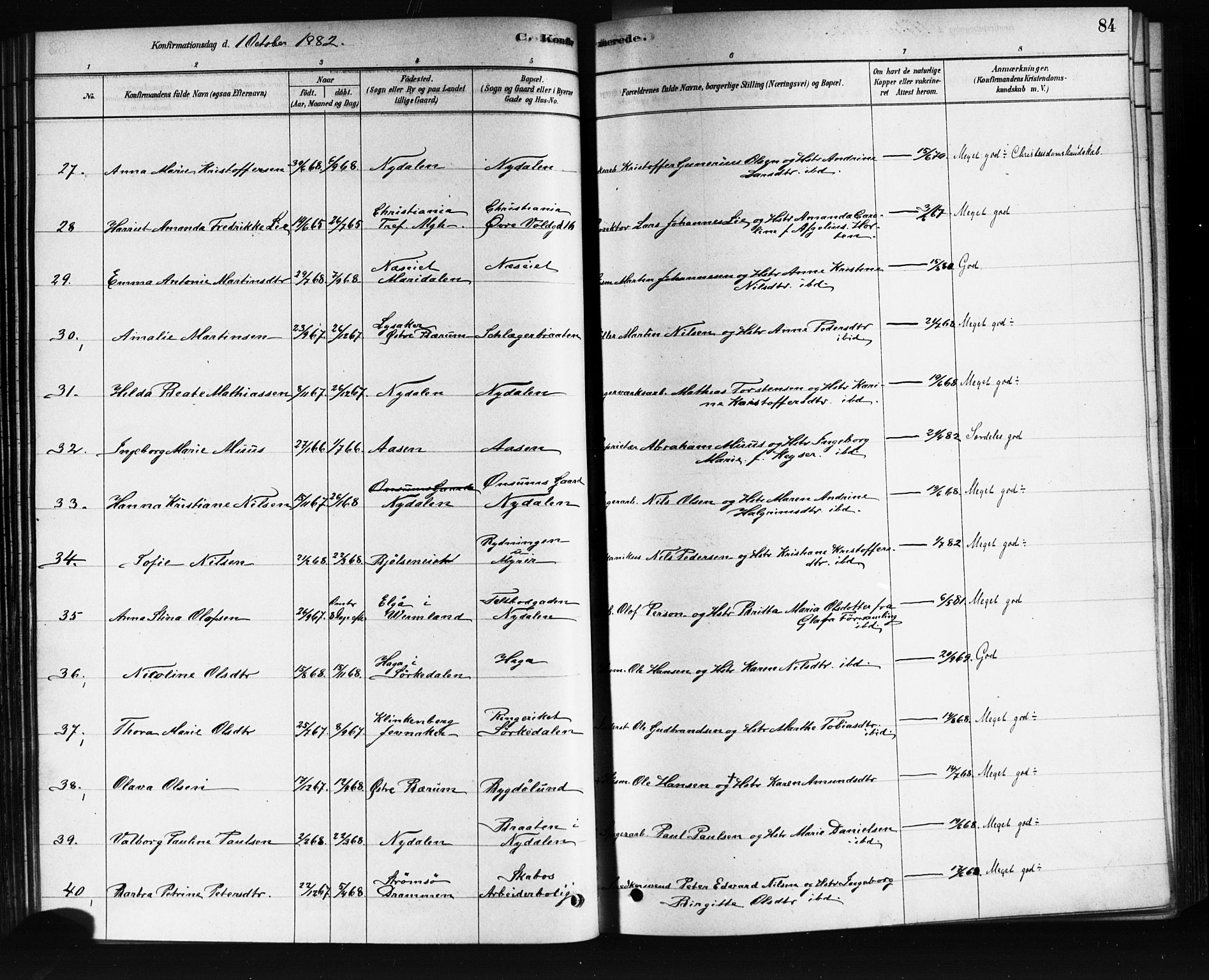 Vestre Aker prestekontor Kirkebøker, AV/SAO-A-10025/F/Fa/L0008: Parish register (official) no. 8, 1878-1903, p. 84