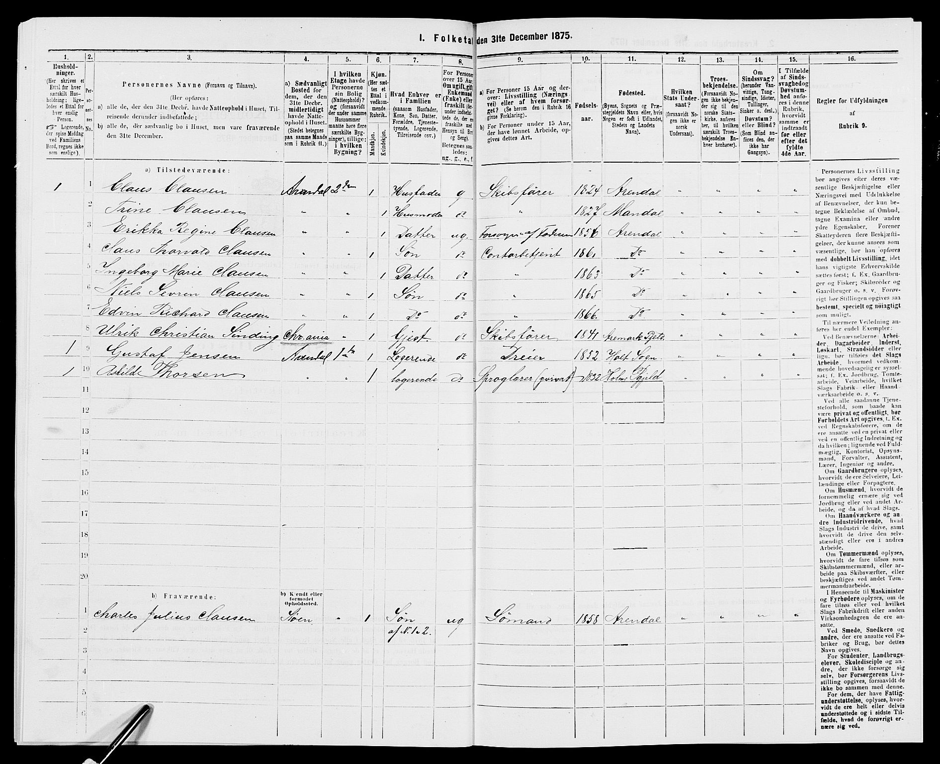 SAK, 1875 census for 0903P Arendal, 1875, p. 747